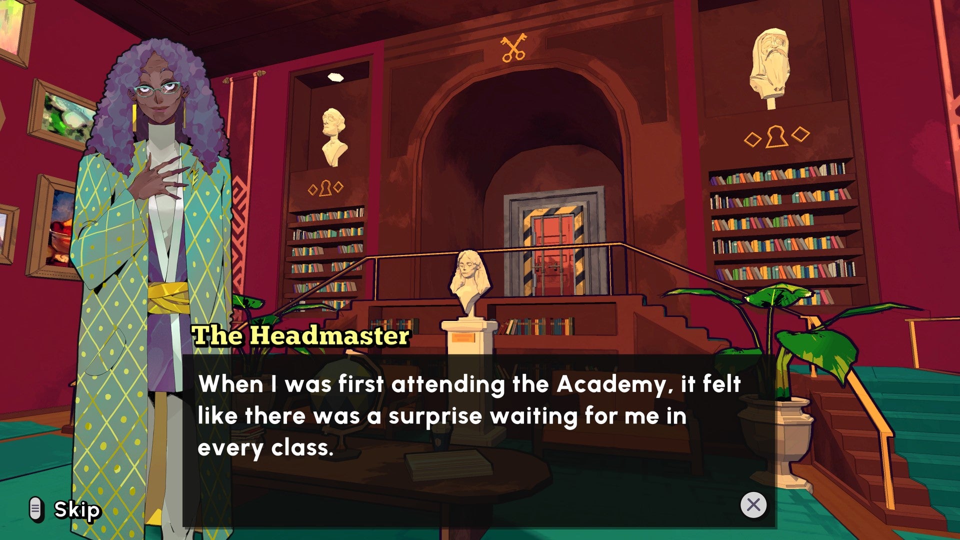 Chatting to the headmaster in Escape Academy.
