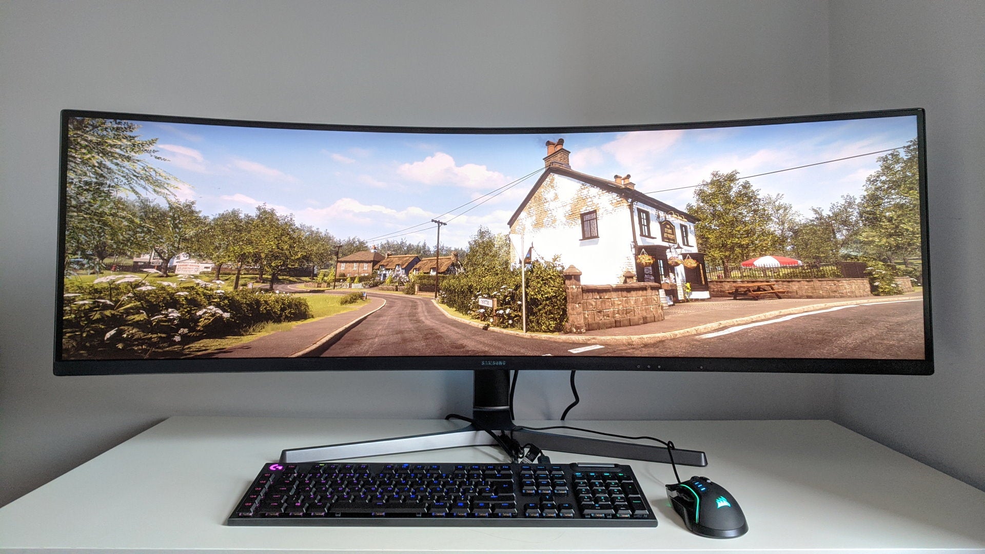 A photo of an ultrawide gaming monitor running Everybody's Gone To The Rapture