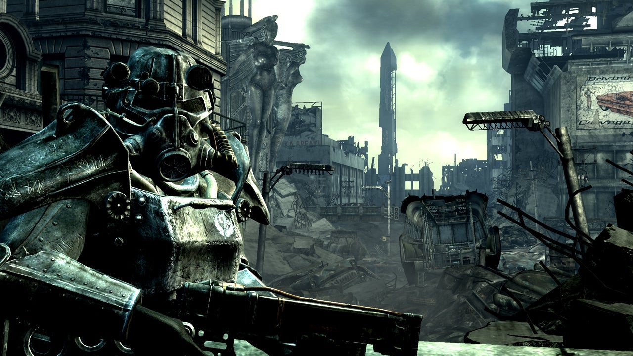 A chunky Brotherhood of Steel boy in a Fallout 3 screenshot.