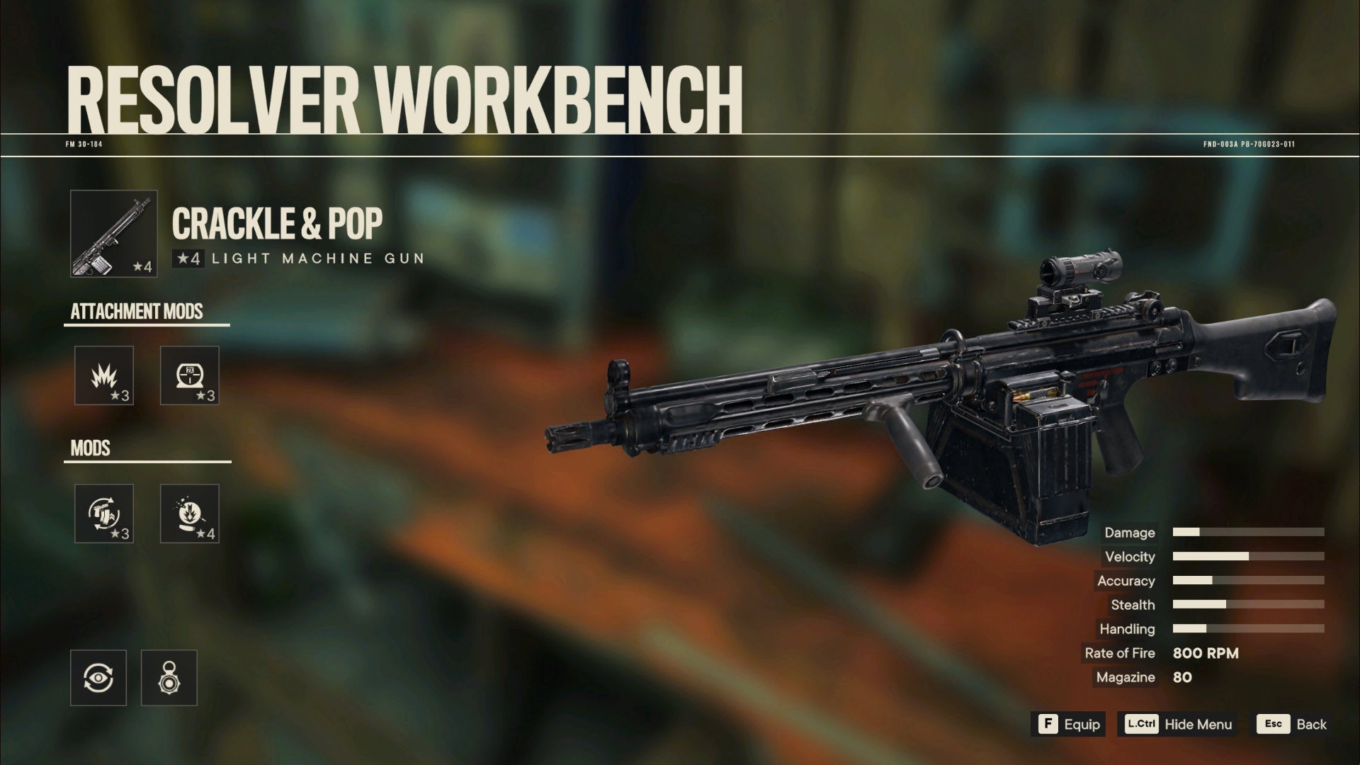 A screenshot of the Workbench screen in Far Cry 6 with Crackle & Pop selected.