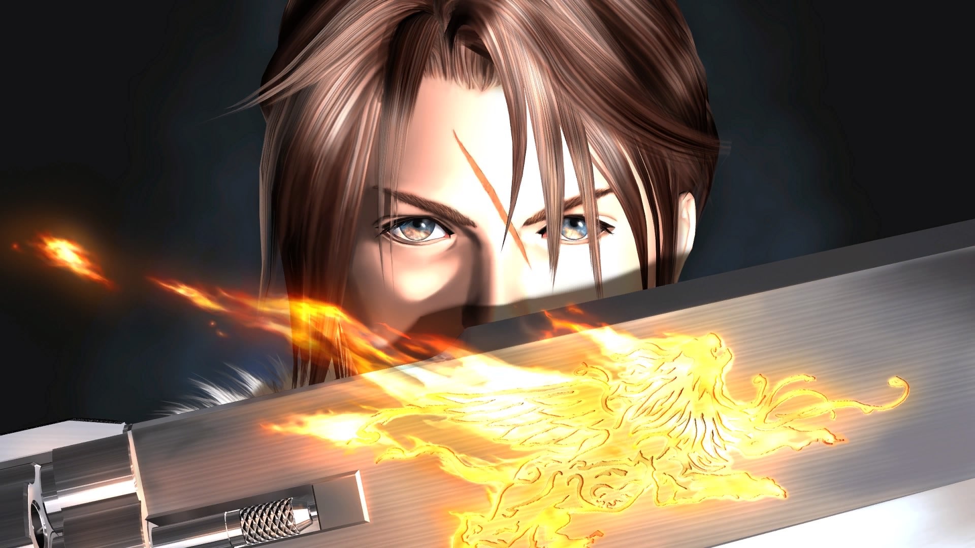 Artwork of Squall Leonhart holding his gunblade from Final Fantasy VIII