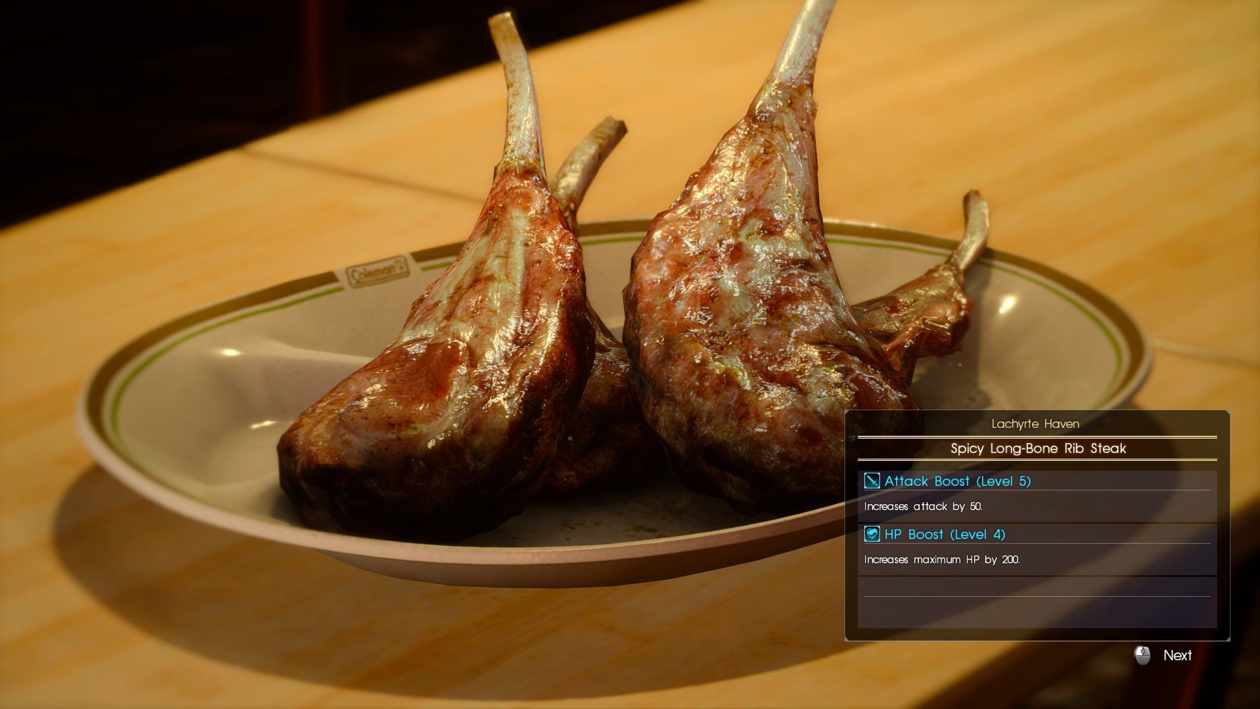Delicious food in a Final Fantasy XV screenshot.