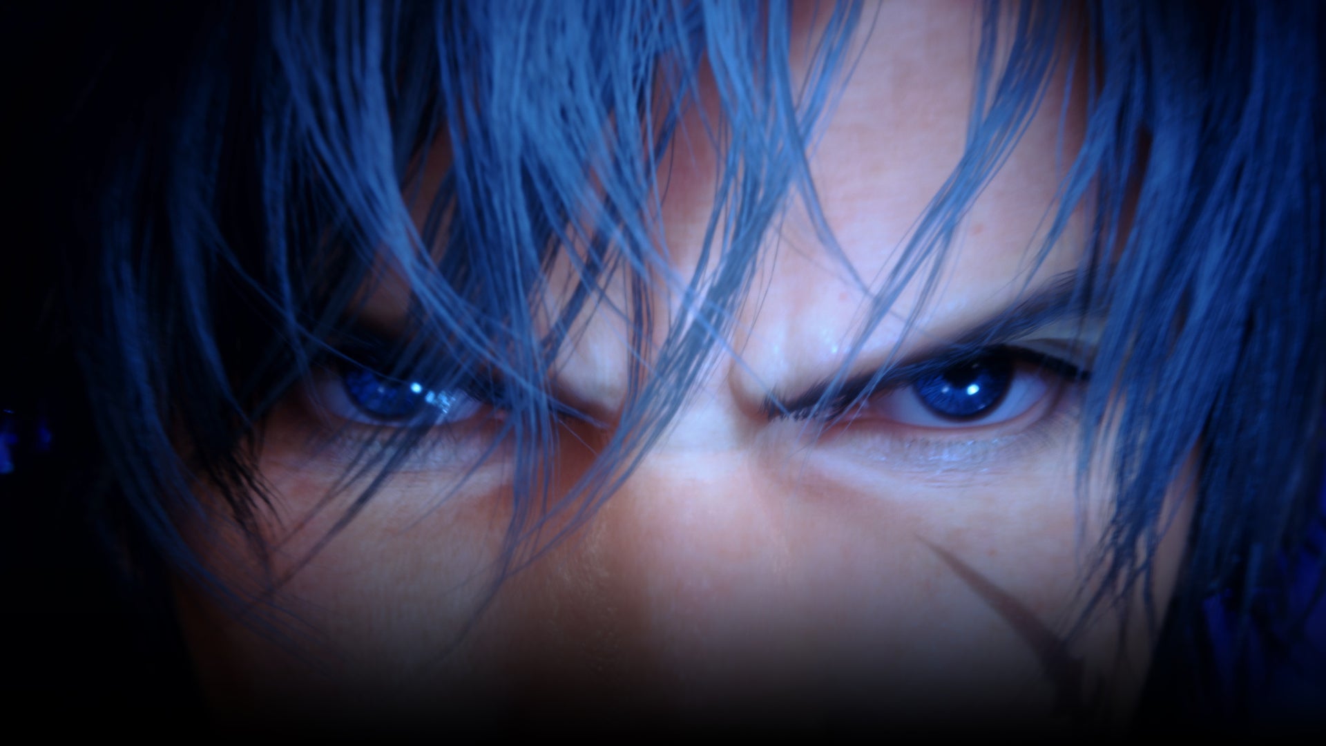 A close-up shot on the eyes of Clive, a character from Final Fantasy XVI.