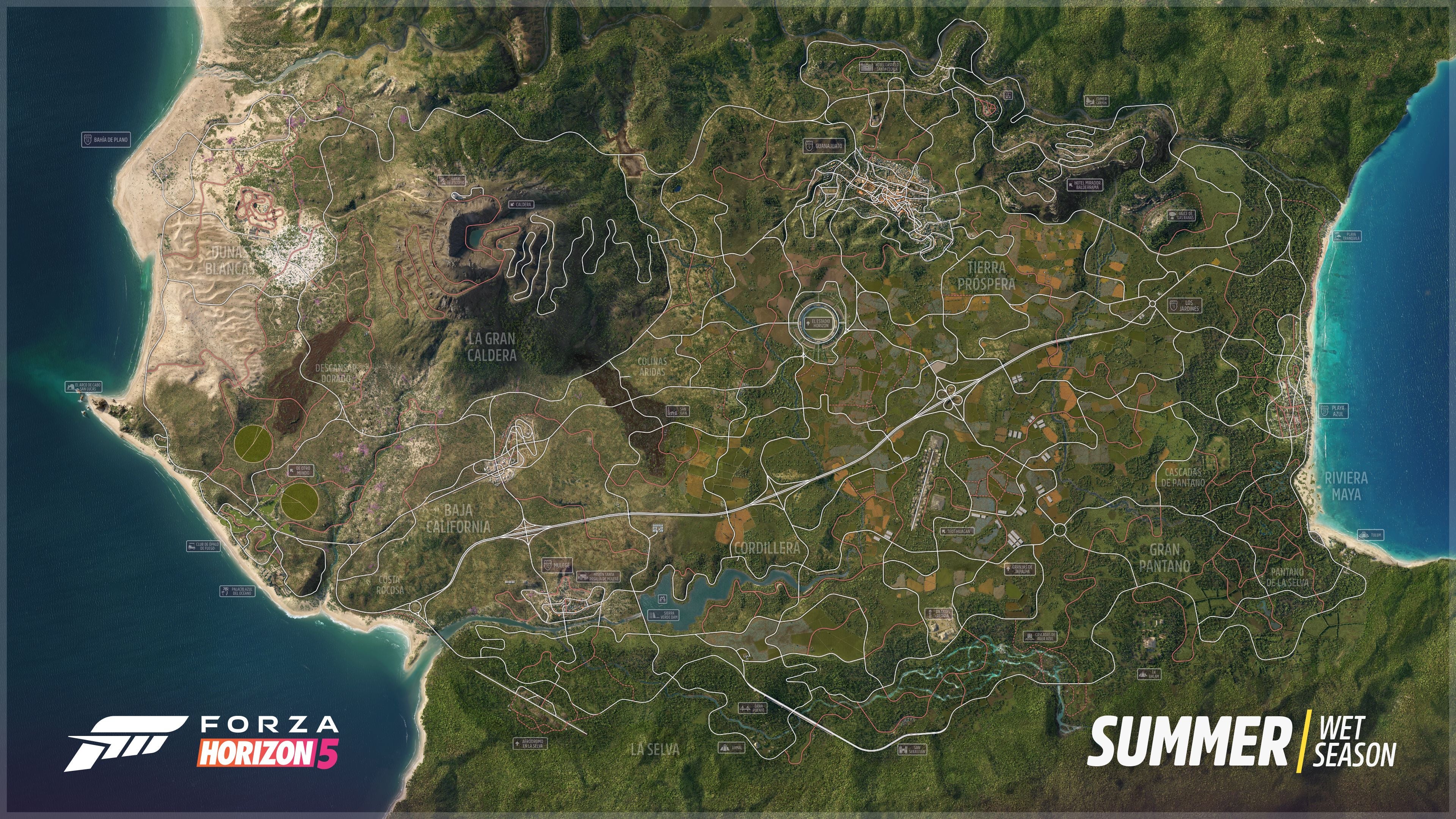 A top down view of Forza Horizon 5's entire map