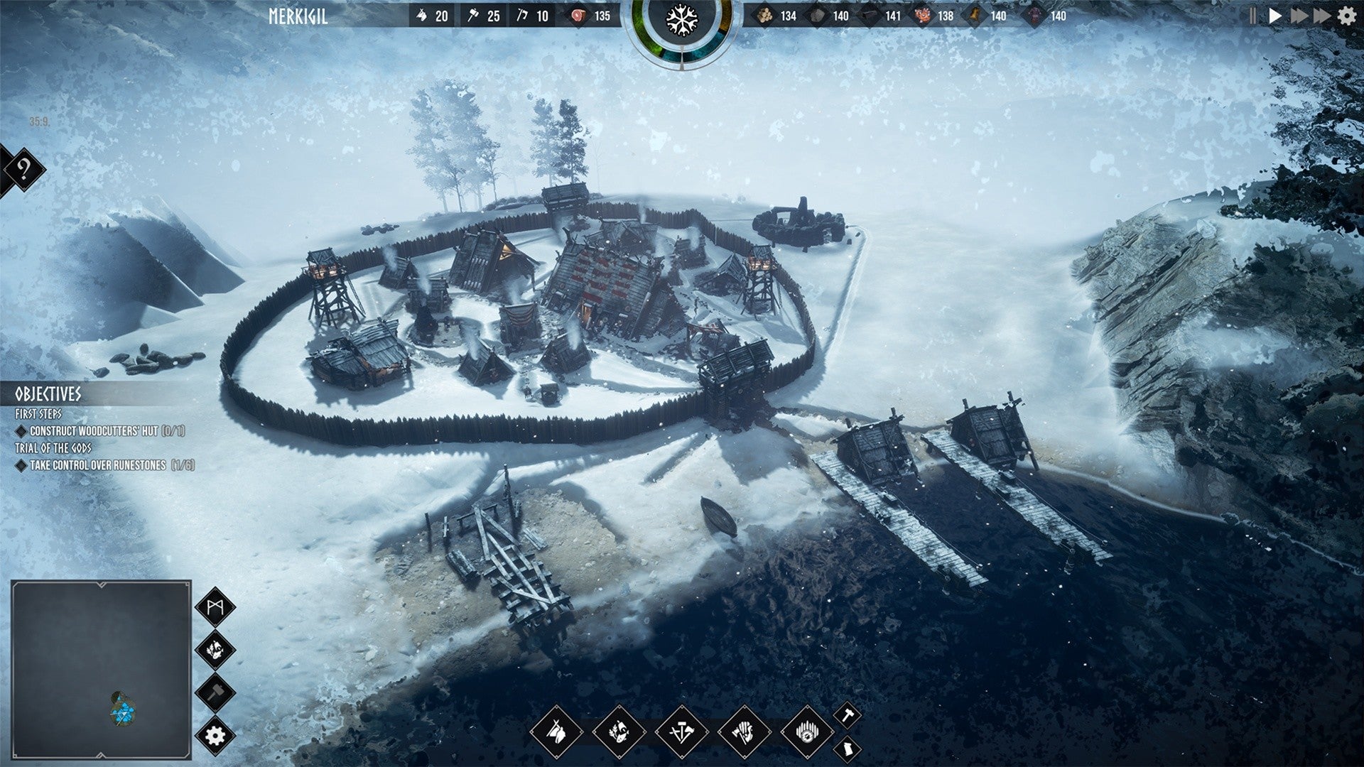Frozenheim - A small viking settlement is surrounded by walls and snow.