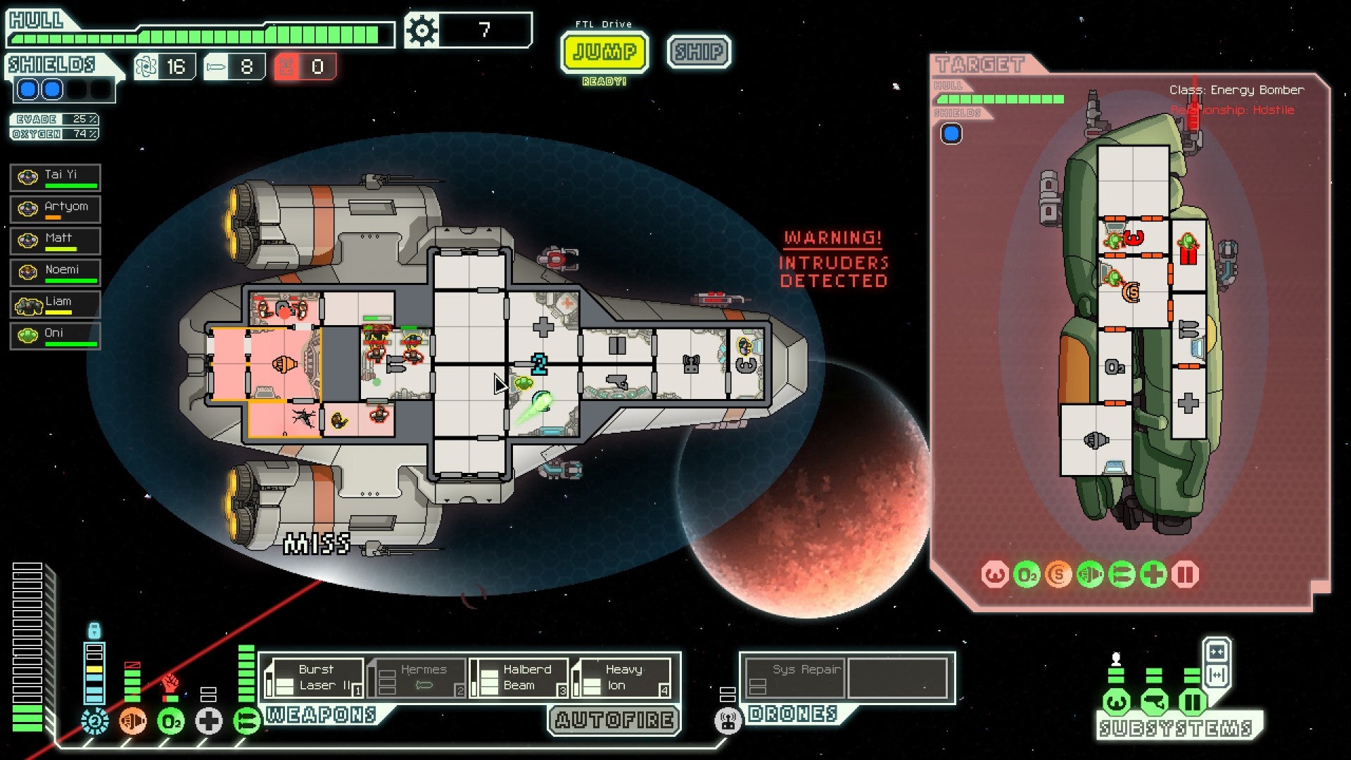 An overhead view of a spaceship in FTL: Faster Than Light