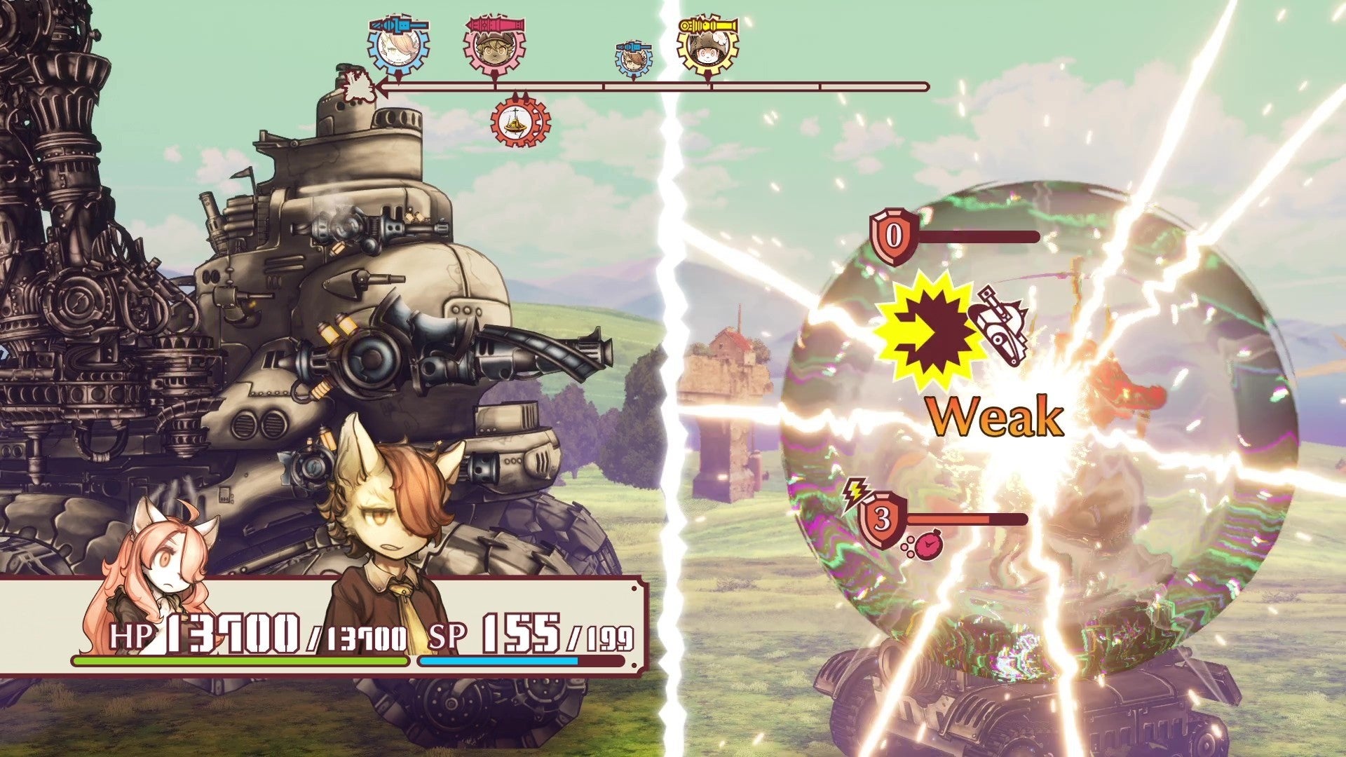 A screenshot of Fuga: Melodies Of Steel showing a big tank fighting a little tank.