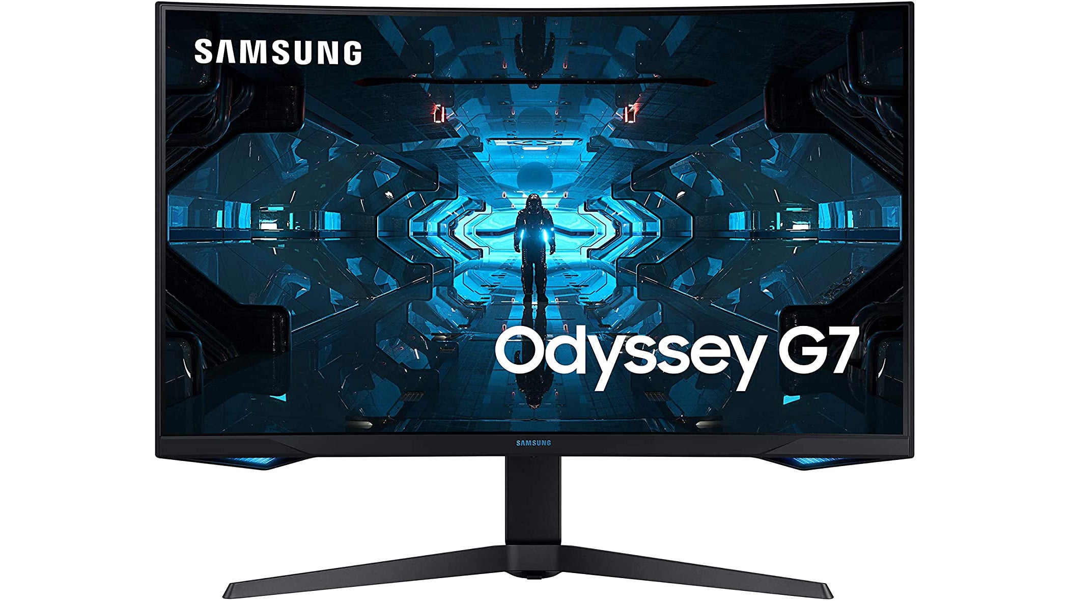 uma foto do monitor de jogos Samsung Odyssey, especificamente o g7