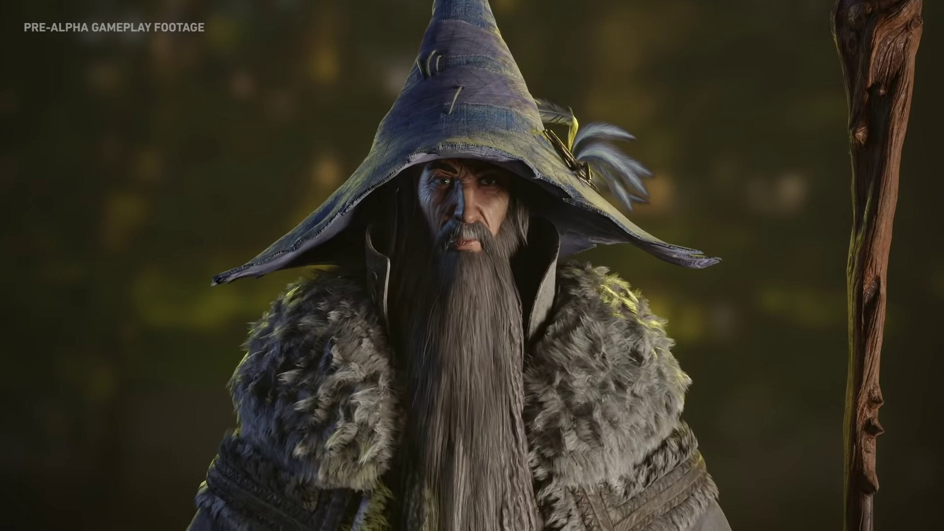 Gandalf from The Lord Of The Rings: Gollum, with a very large hat and a big furry collar on his coat.
