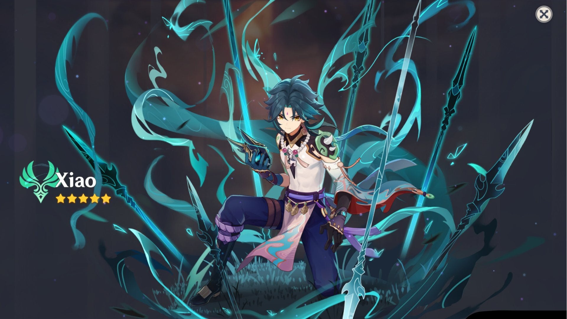 A Genshin Impact screenshot of Xiao’s splash art.