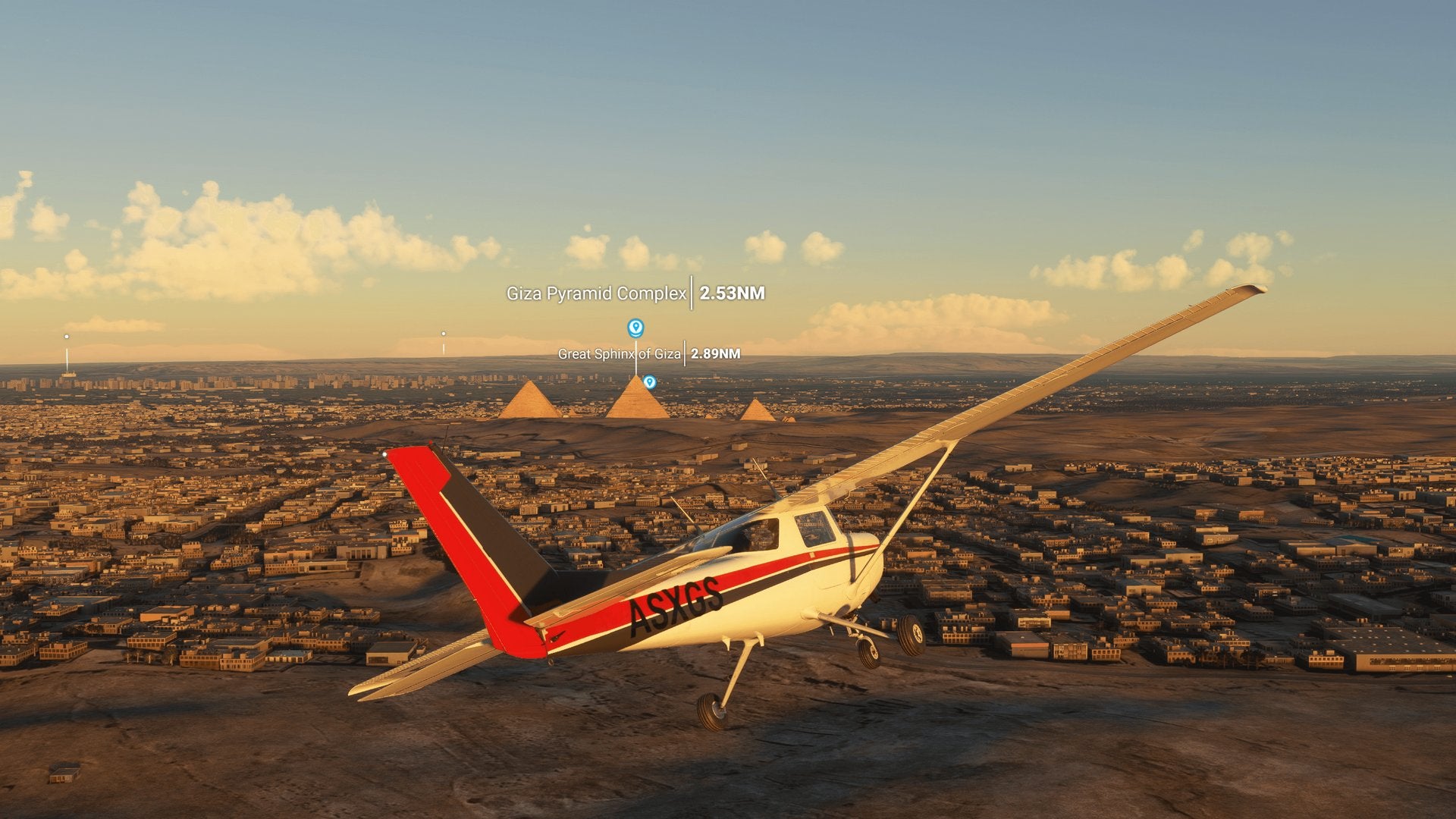 A plane flies over Egypt in Microsoft Flight Simulator