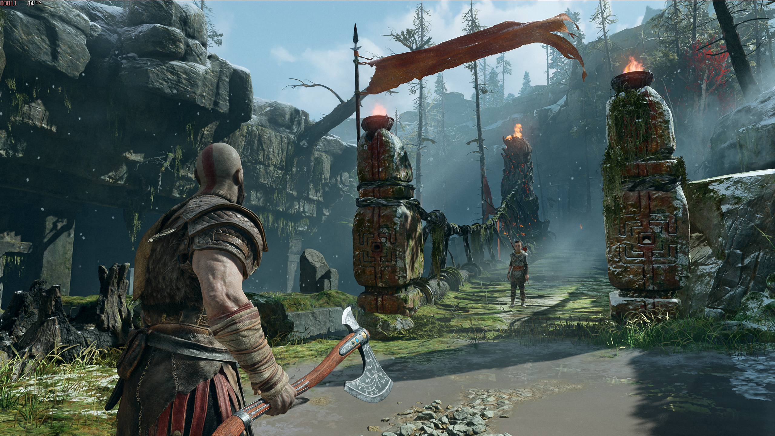 A scene from God of War showing DLSS on its Quality setting.