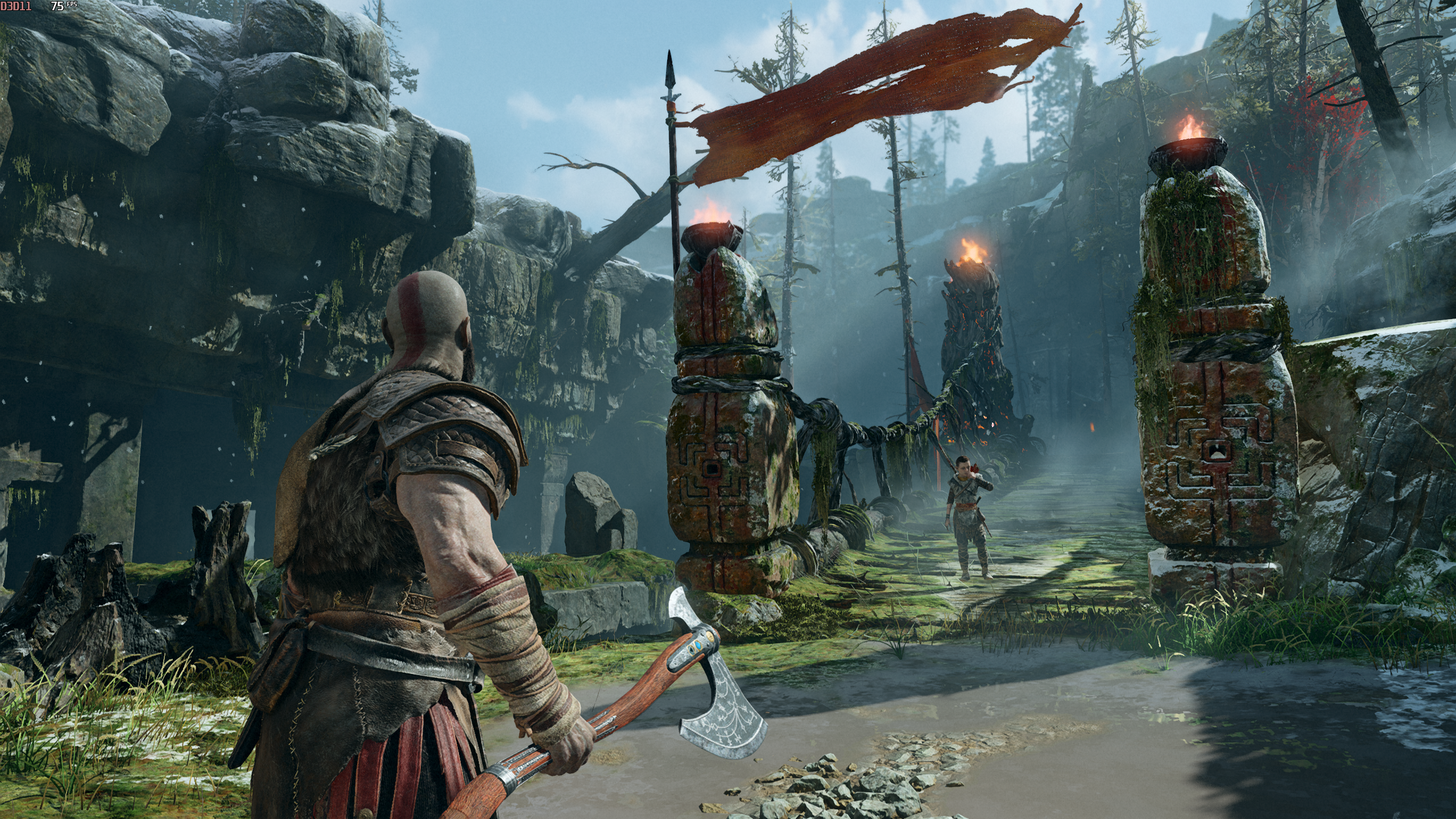 A scene from God of War showing its native anti-aliasing.