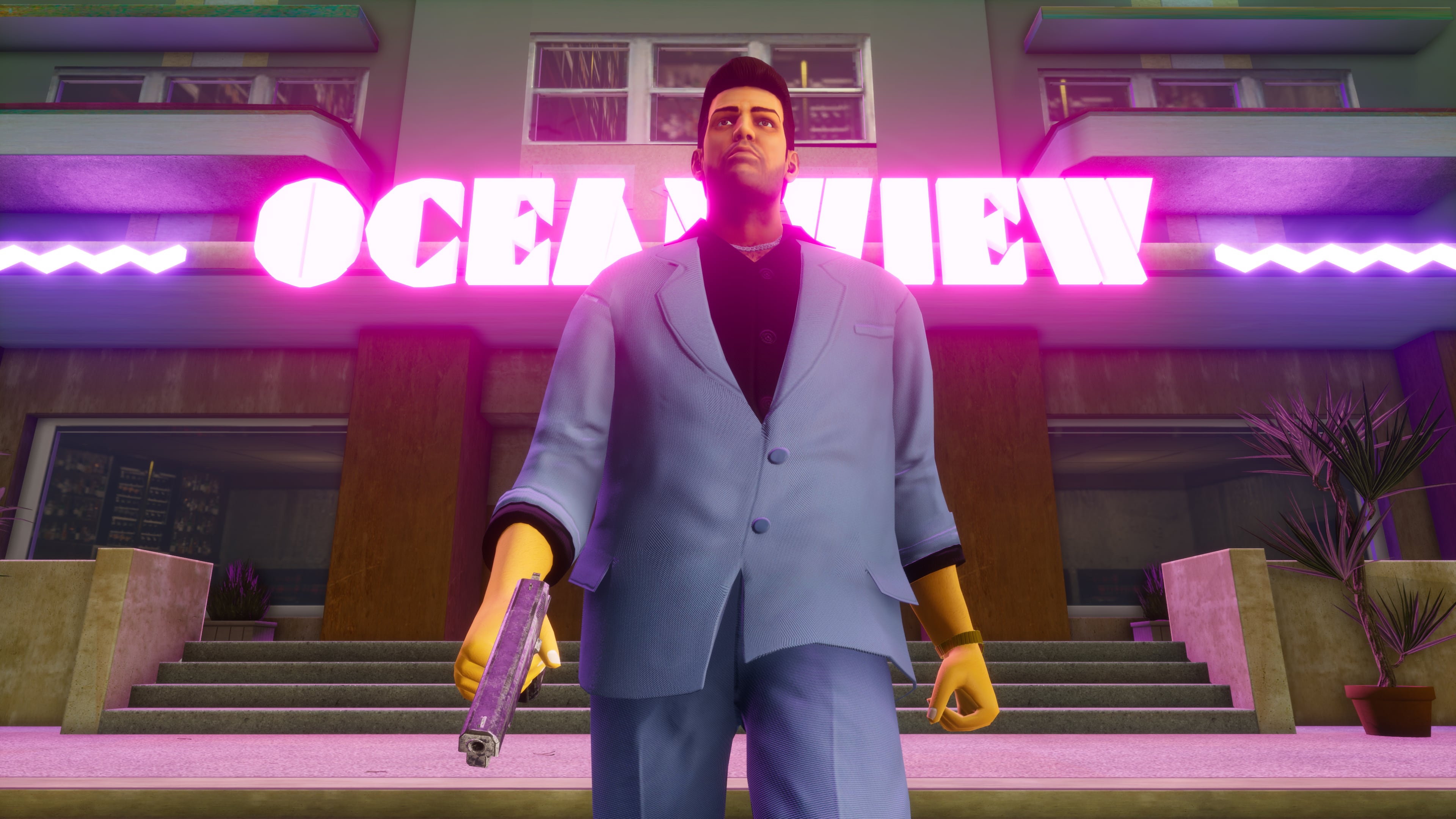 Captura de tela da Vice City remasterizada de Grand Theft Auto: The Trilogy - The Definitive Edition.