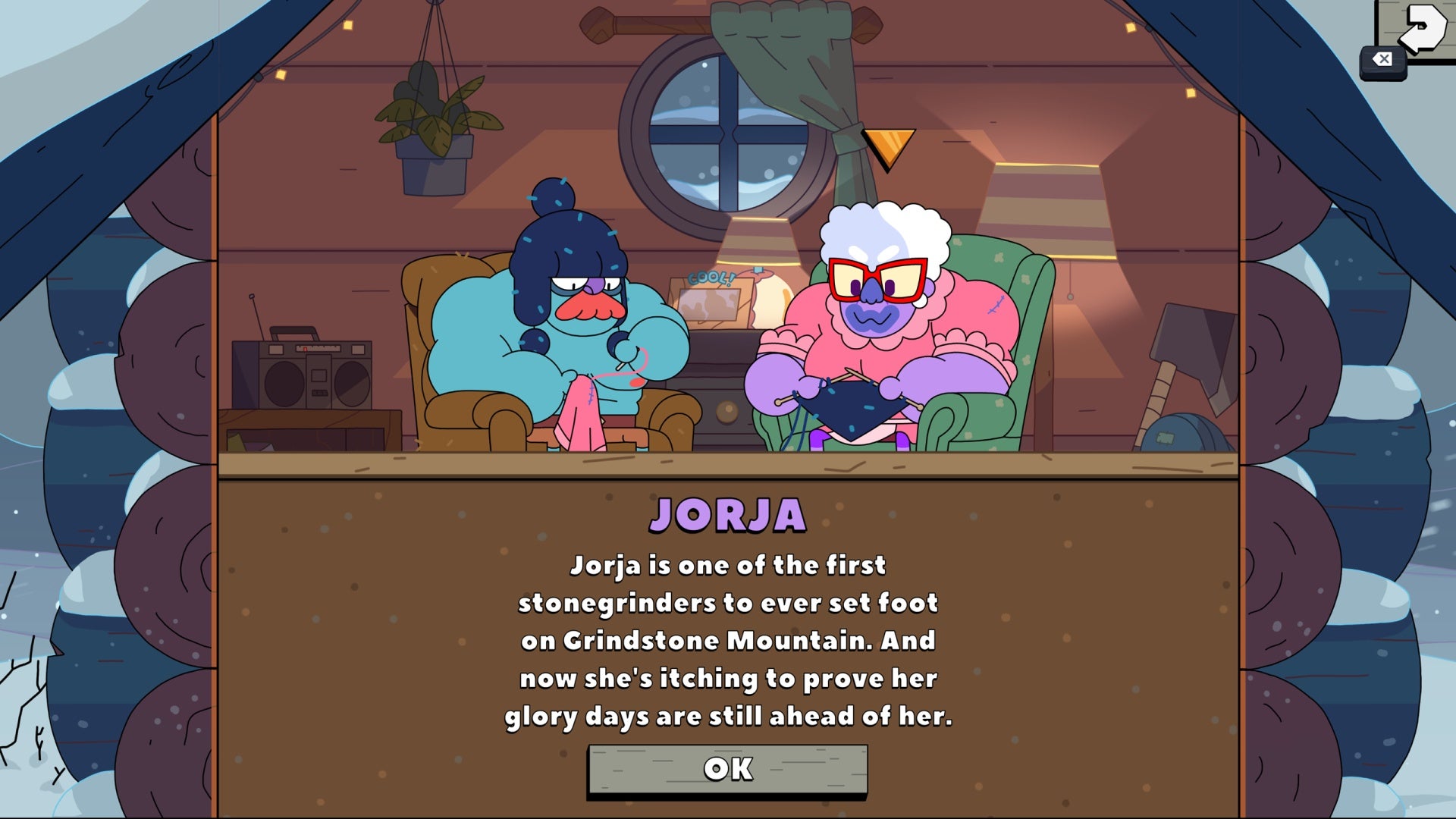 A screenshot of Grindstone's new update, introducing the first new playable character, Jorja, a veteran stonegrinder.