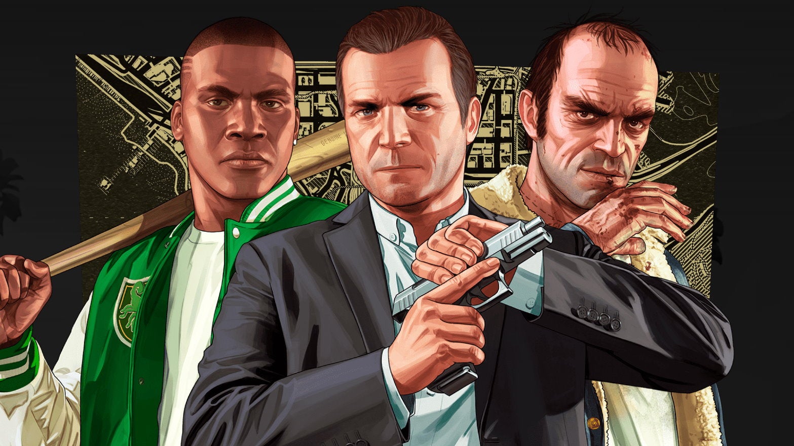 The three main protagonists from Grand Theft Auto 5