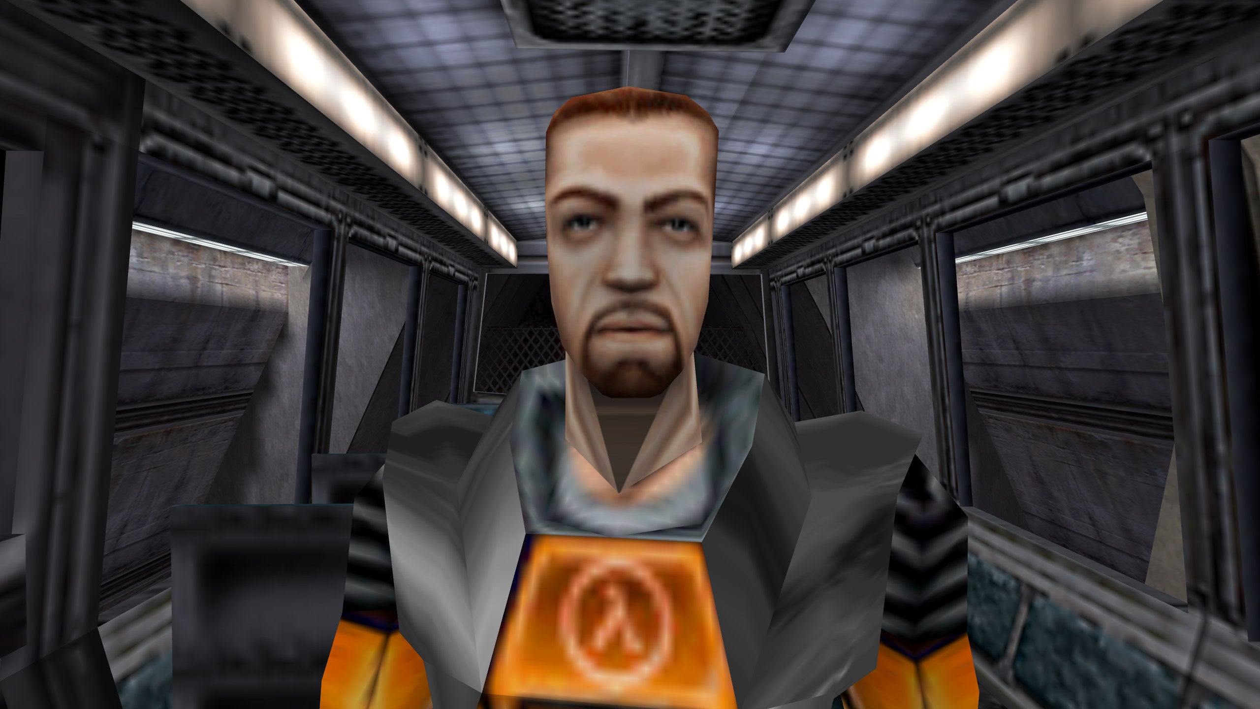 Gordon Freeman riding the tram in Half-Life's intro.