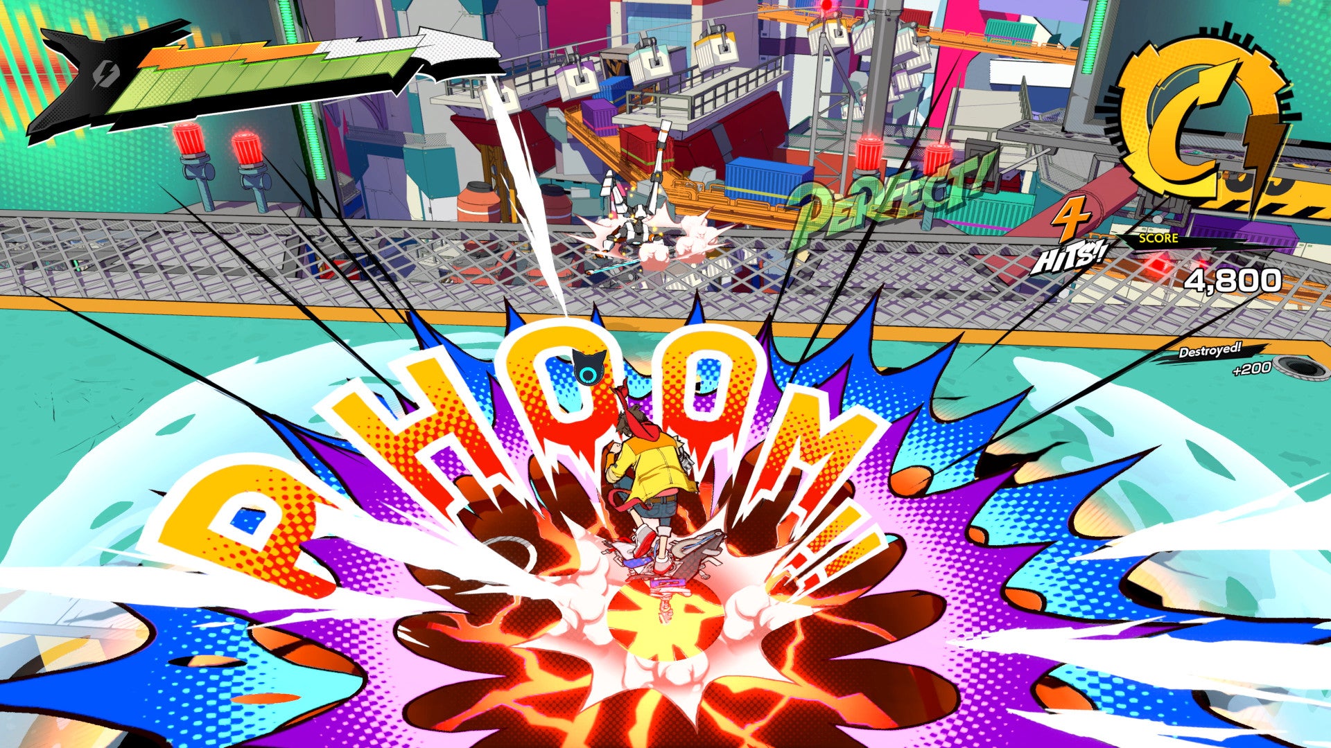 A daring ground attack in a screenshot from Hi-Fi Rush.