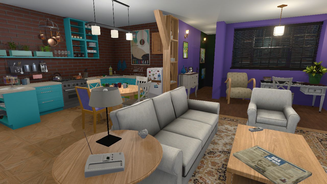 Monica and Rachel's apartment recreated inside House Flipper with the April Fool's Day update.