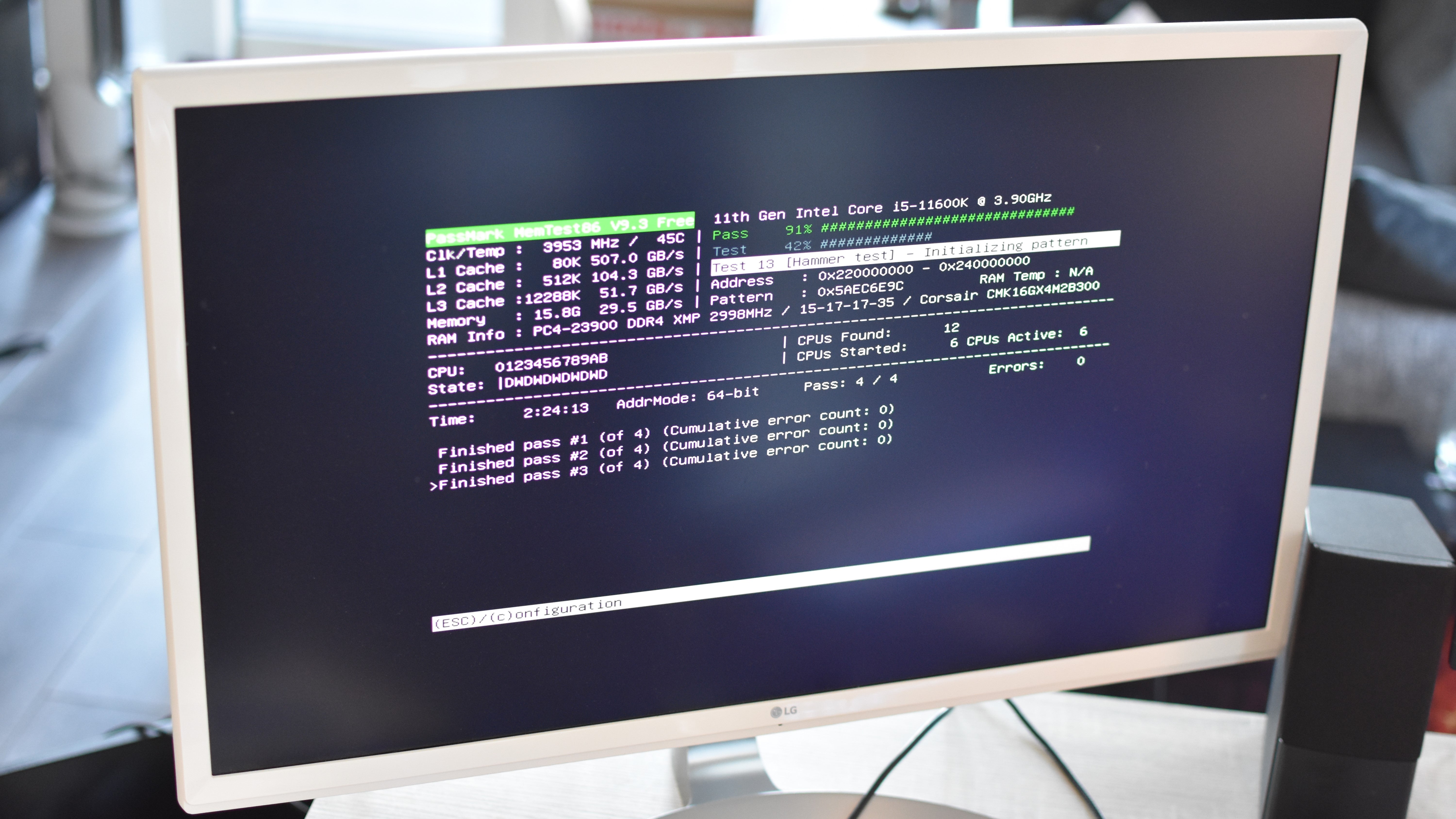 A PC monitor showing MemTest86 in action.