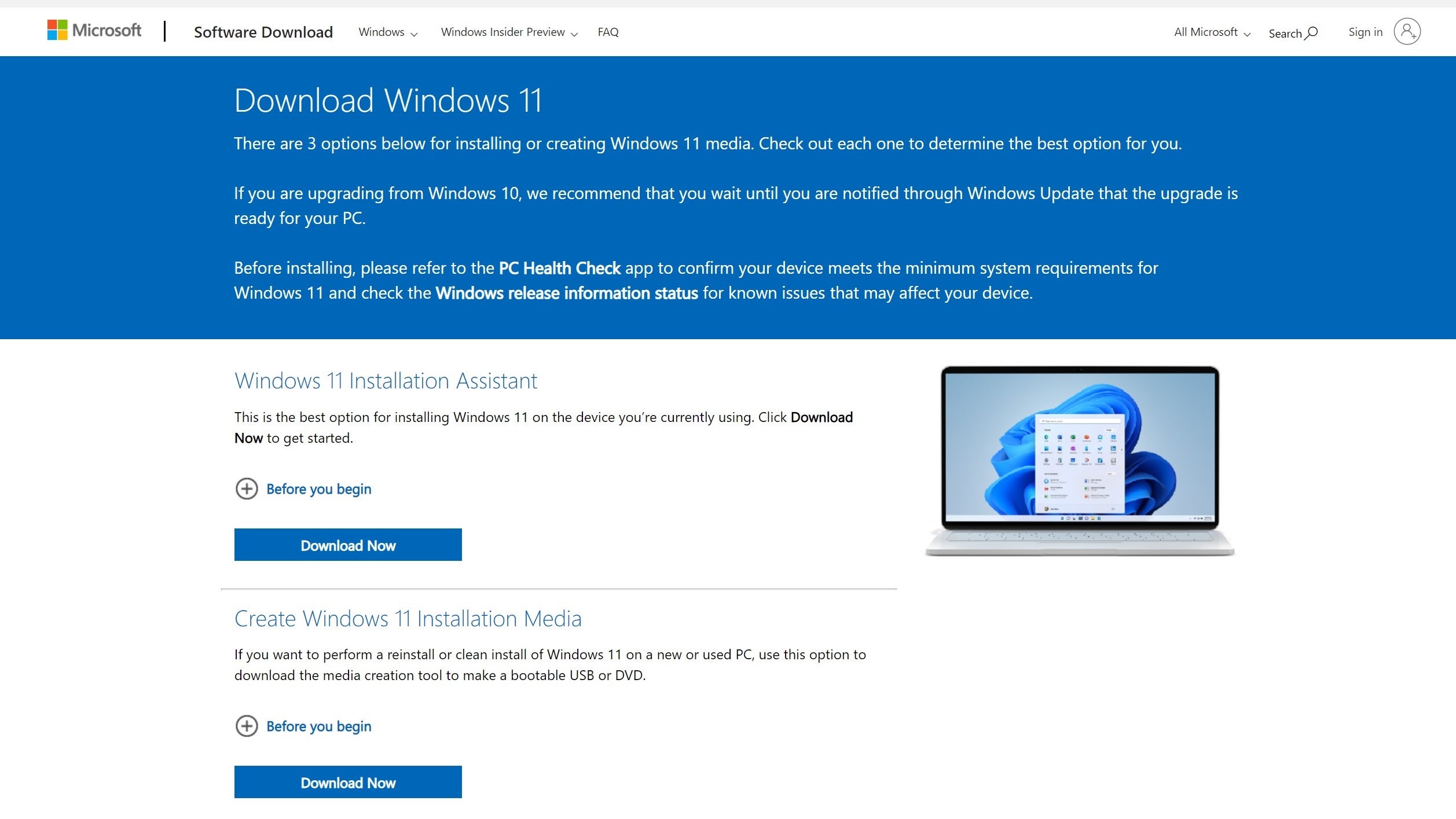 لقطة شاشة لصفحة تنزيل Windows 11 في مستعرض.