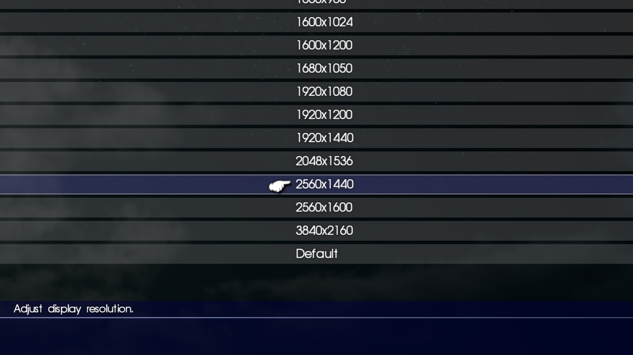 A partial, zoomed-in screenshot of the display resolution page in Final Fantasy XV's settings menu.