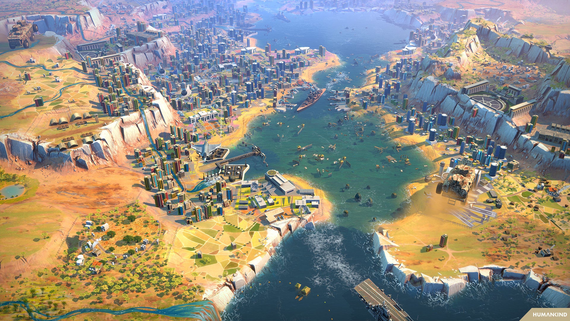 A large contemporary city in a screenshot of Humankind's Cultures of Africa Pack.