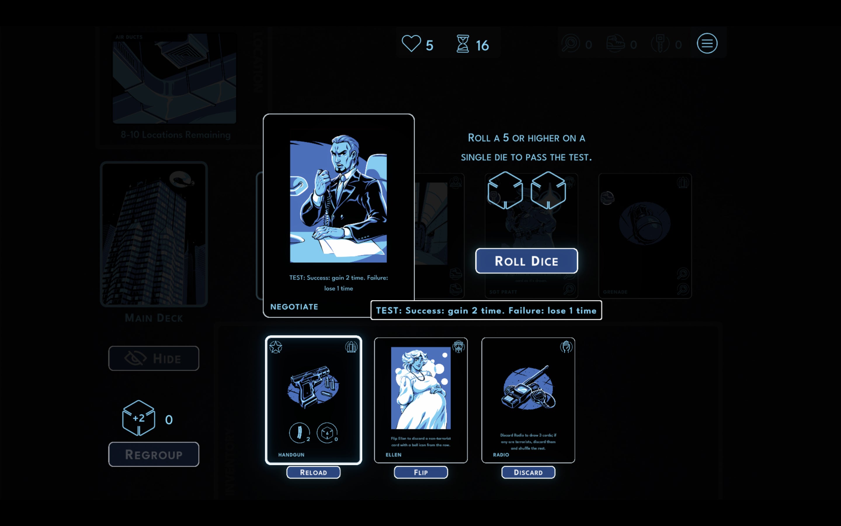 A menu screen showing lots of different card types in Hunted: Kobayashi Tower