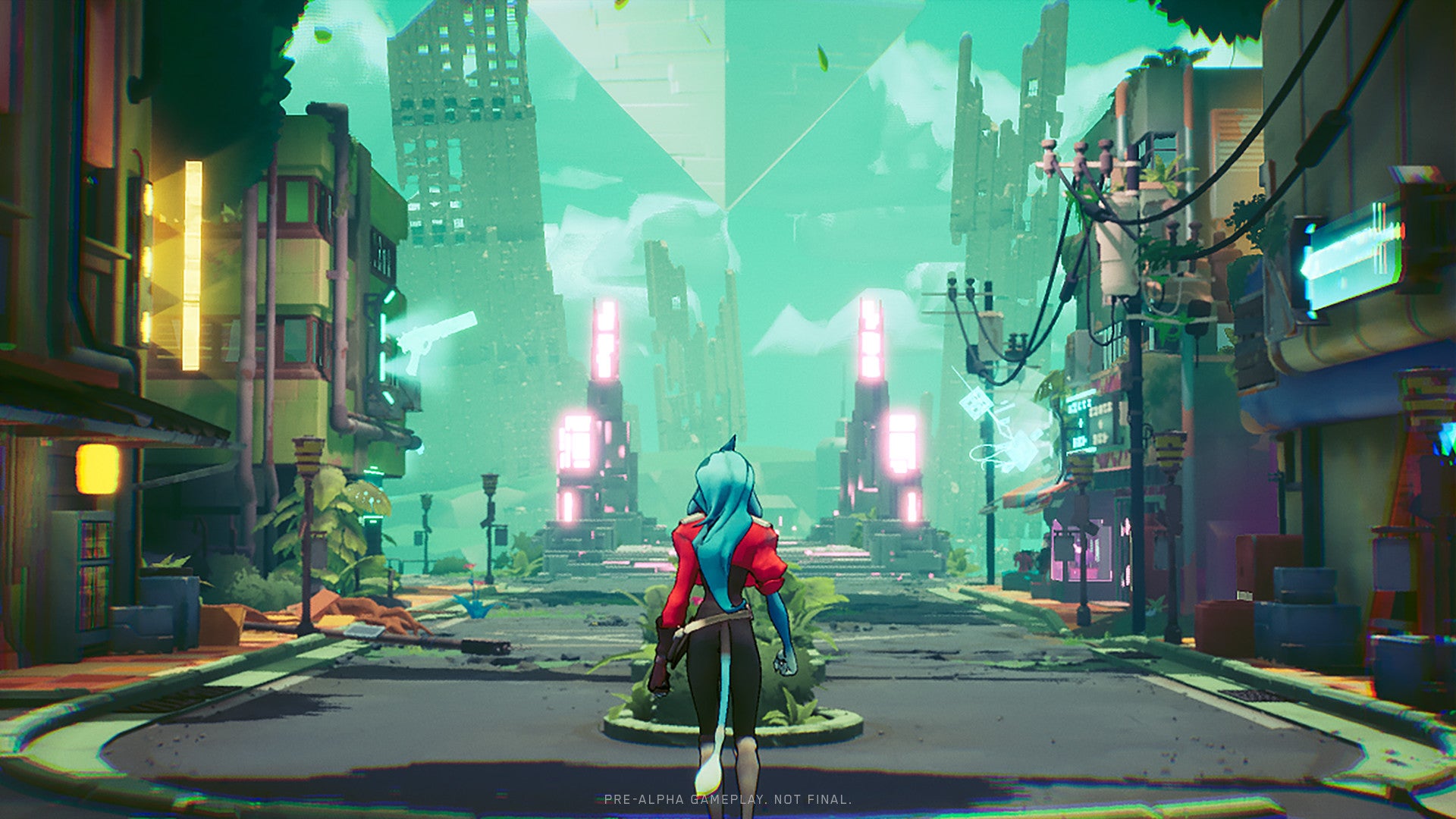 Standing before a futuristic city in a Hyper Light Breaker screenshot.