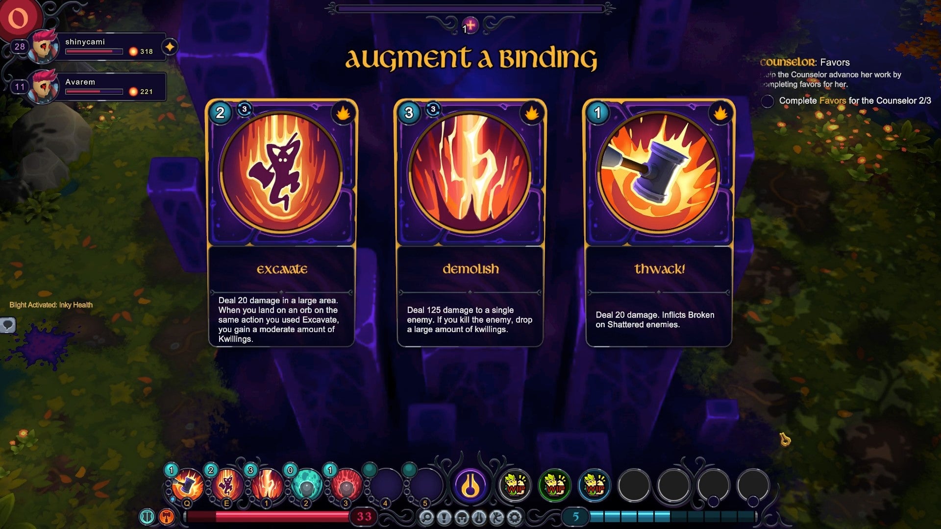 Choosing between three Magma Miner abilities in Inkbound.
