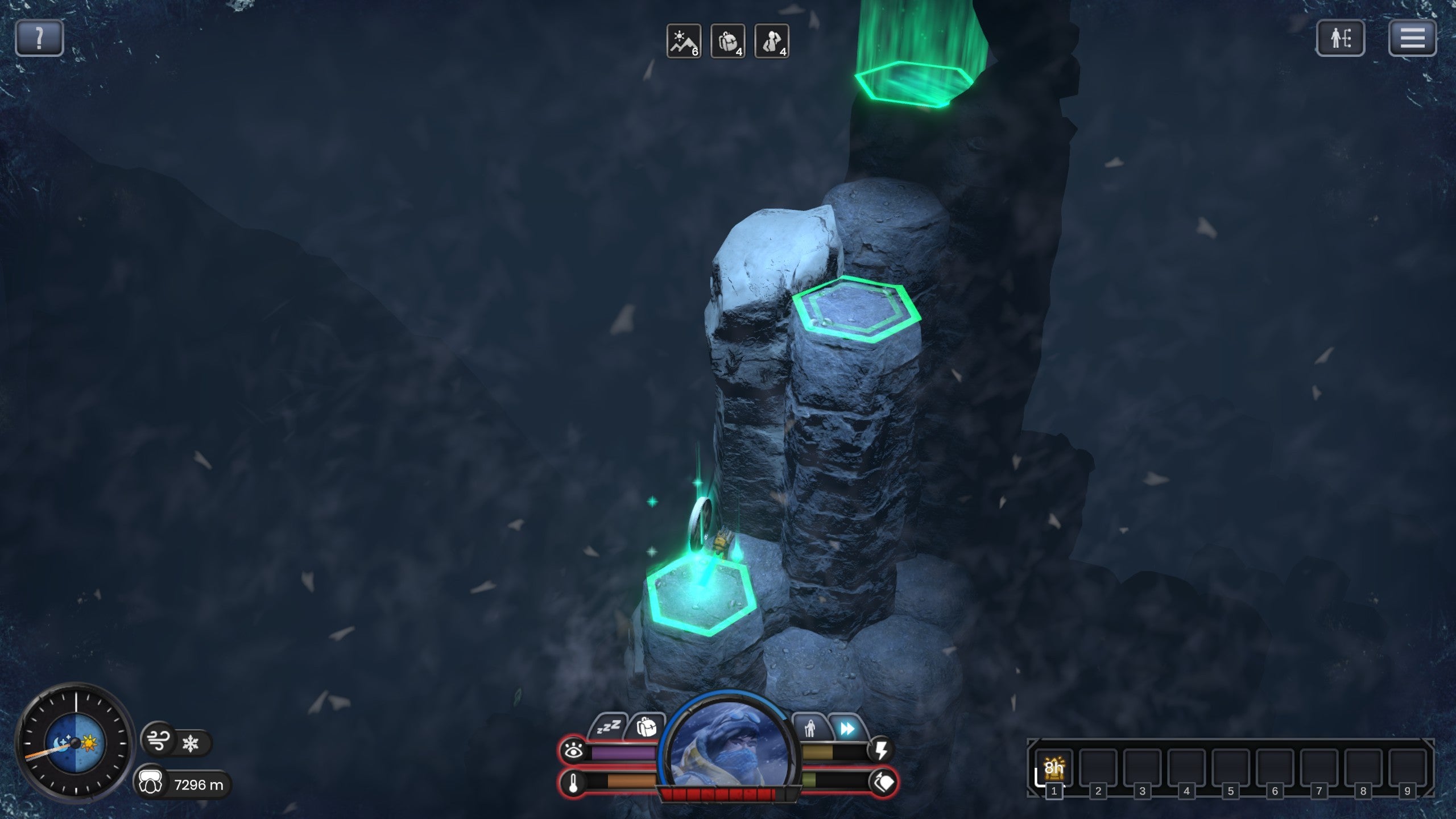 A screenshot of Insurmountable showing part of a hexagonal mountain shrouded in darkness.