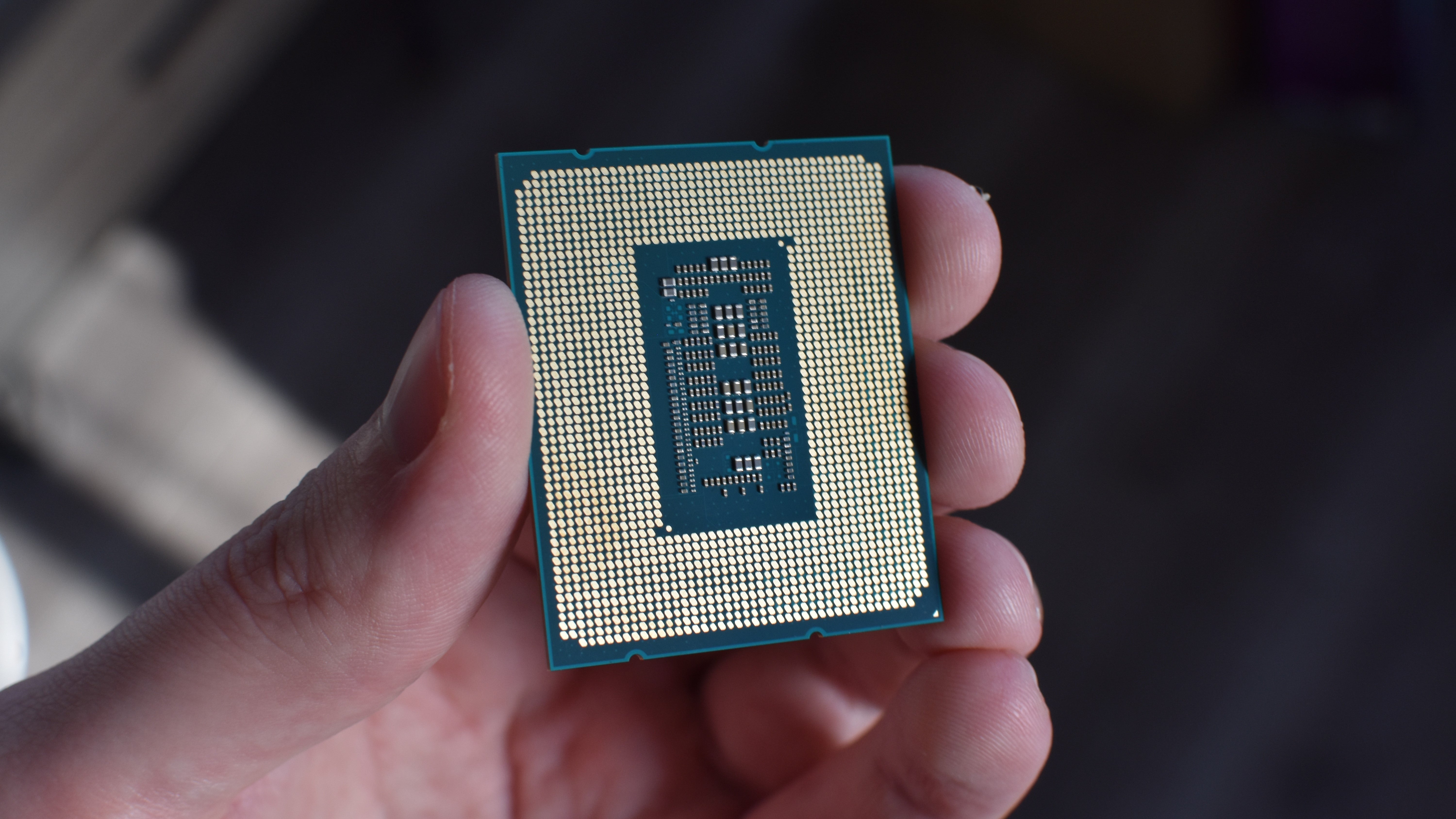 The rear side of an Intel Core i9-12900K CPU.