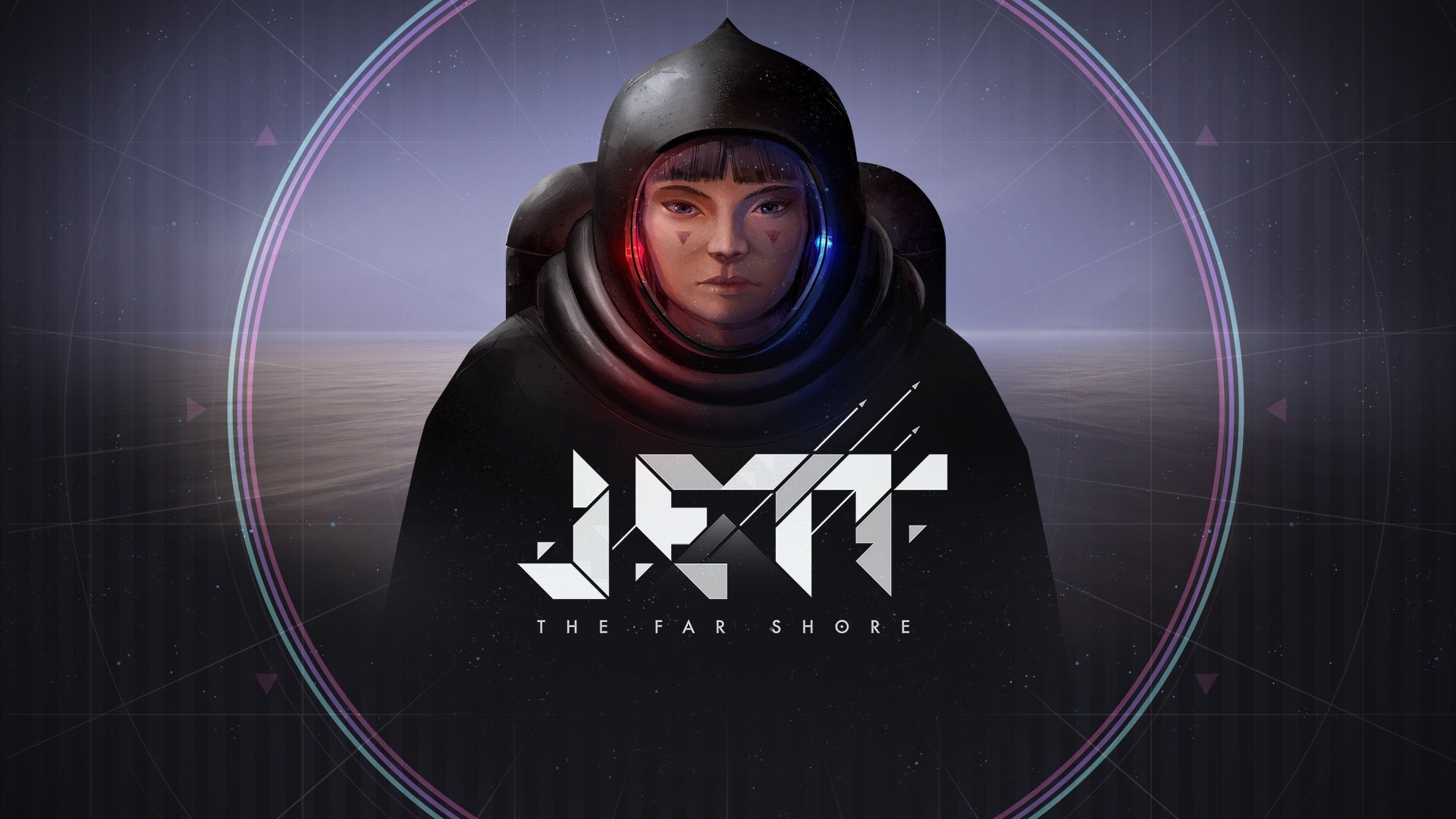 A girl in a space suit with the game logo Jett: The Far Shore in front of her