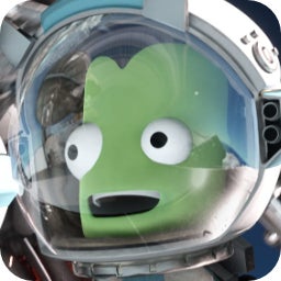 Close-up of a Kerbal's face inside an astronaut's helmet in Kerbal Space Program 2.