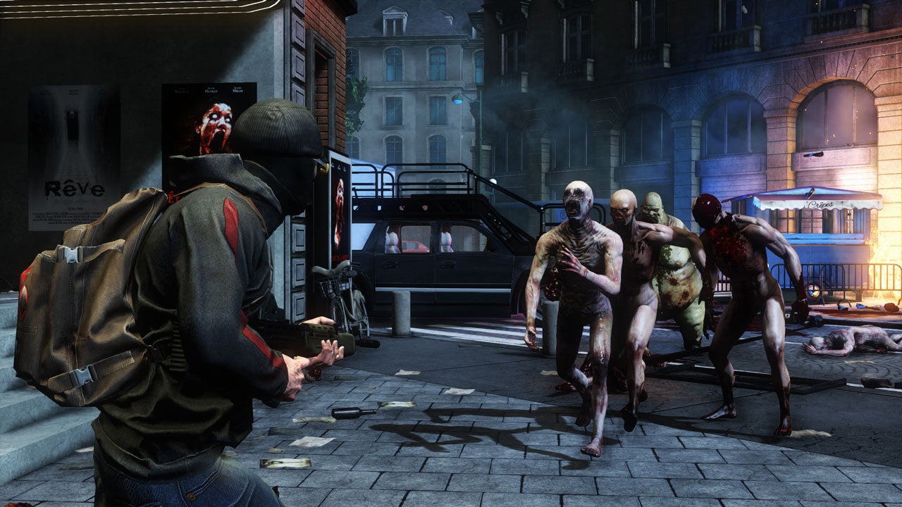 A masked player fires their gun at a horde of Zed zombies in Killing Floor 2
