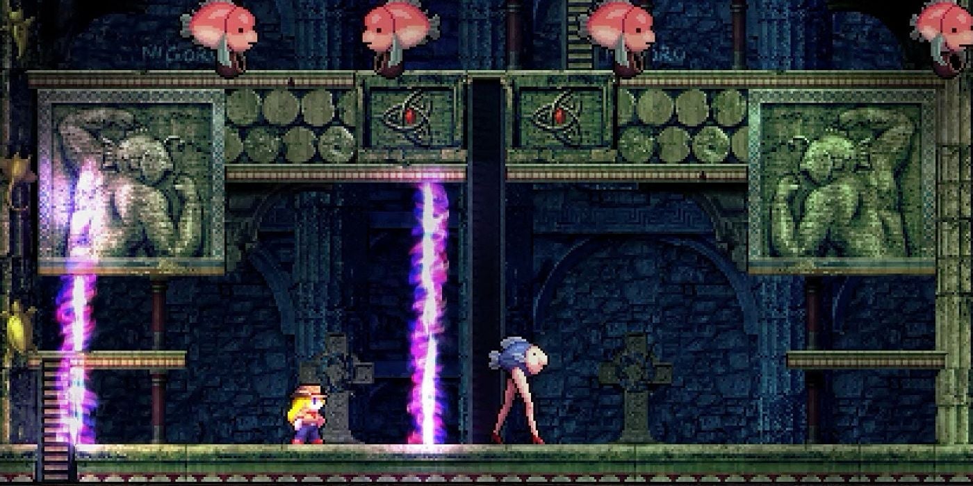 La-Mulana game level with two characters