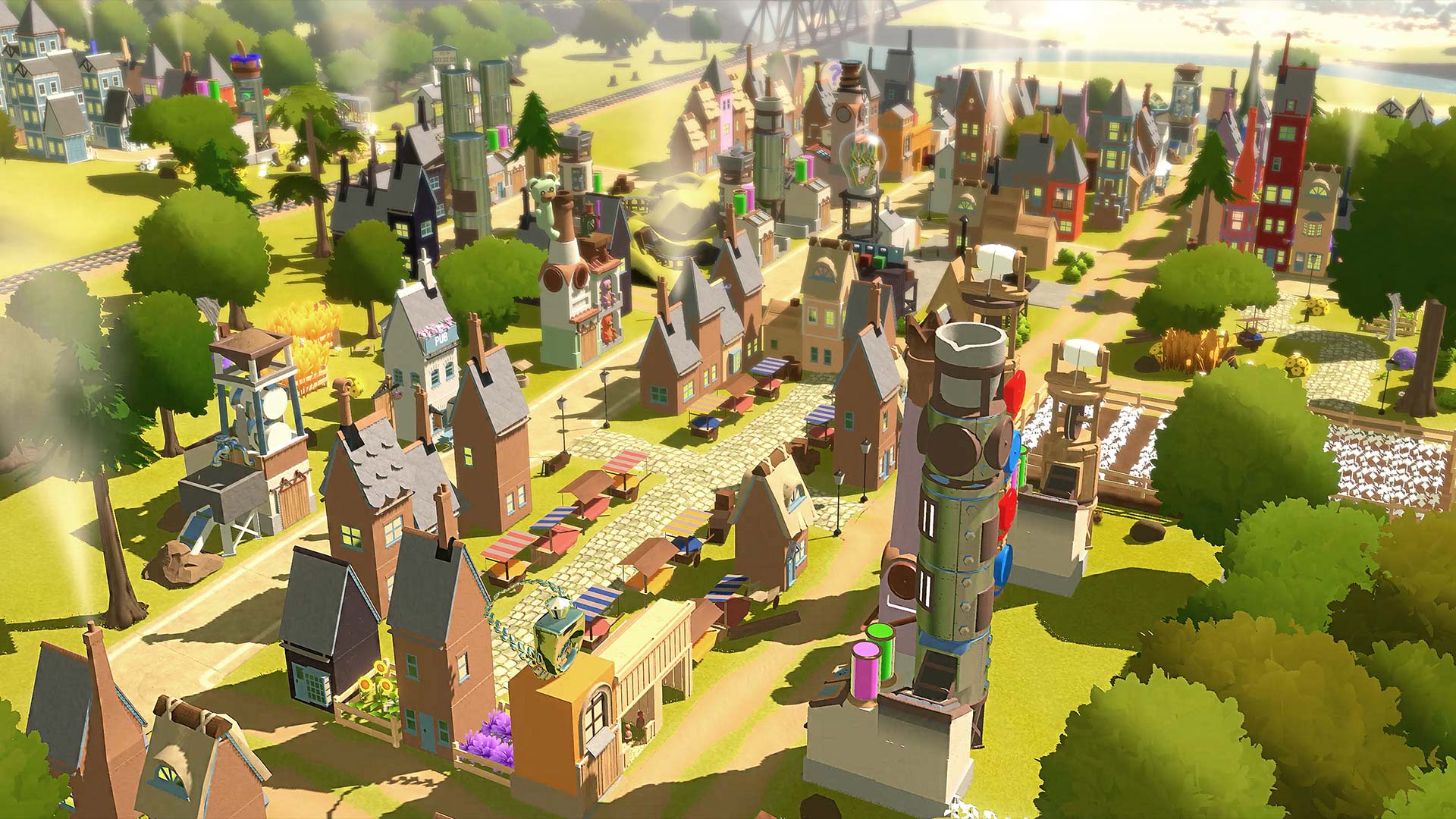 A vibrant town in a Legacy screenshot.