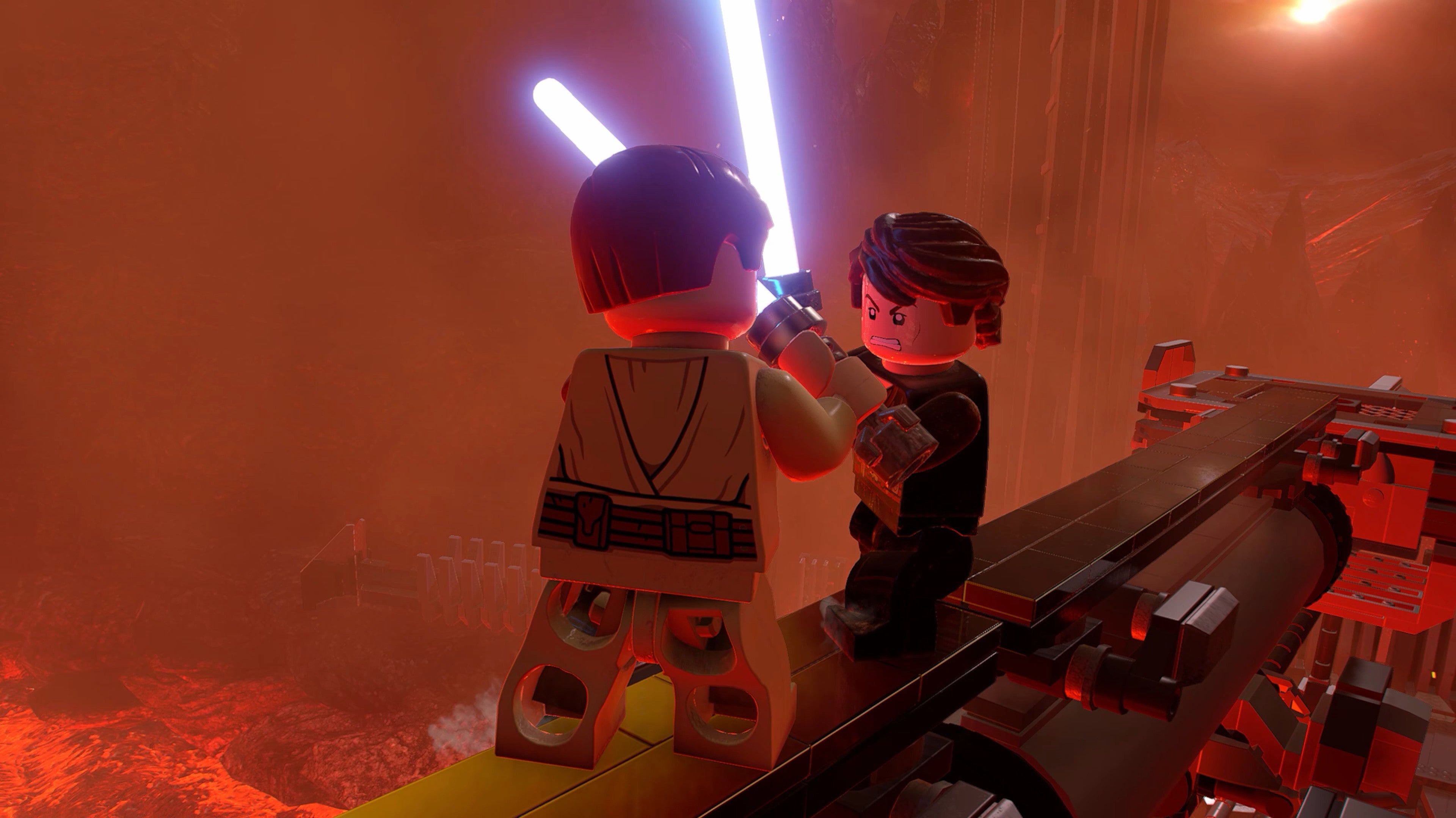 Plastic men duel with plastic laserswords in a Lego Star Wars: The Skywalker Saga screenshot.
