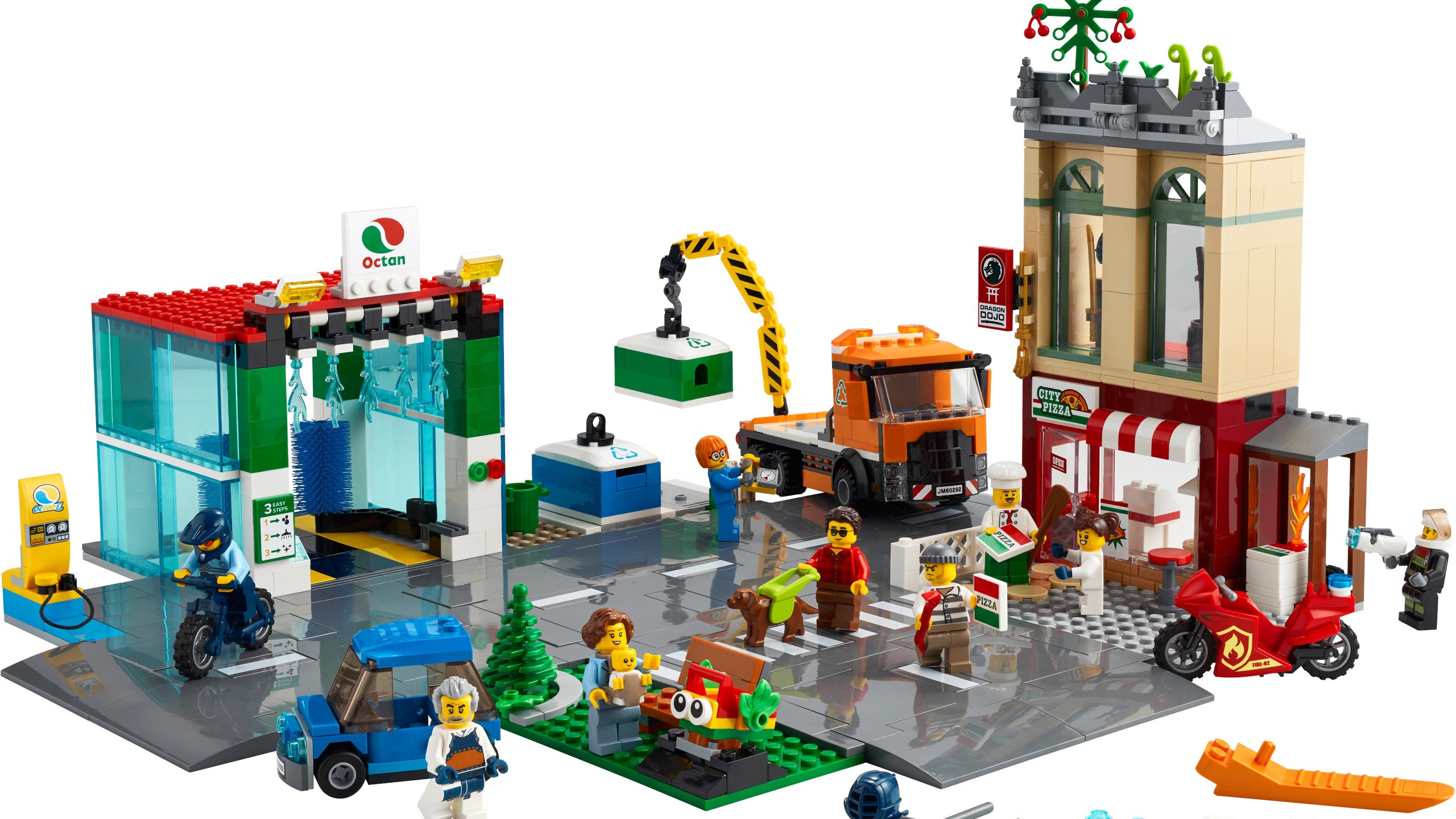 A Lego set of a bustling town street.