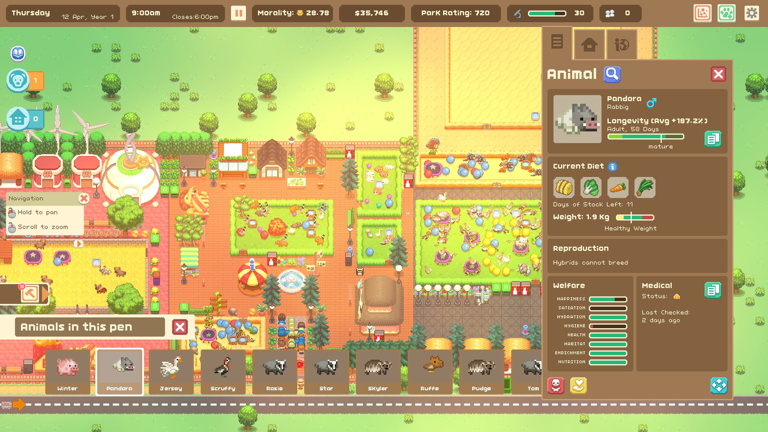 A screenshot of Let's Build A Zoo where the player has created a gene spliced hybrid between a rabbit and a pig, named a Rabbig.