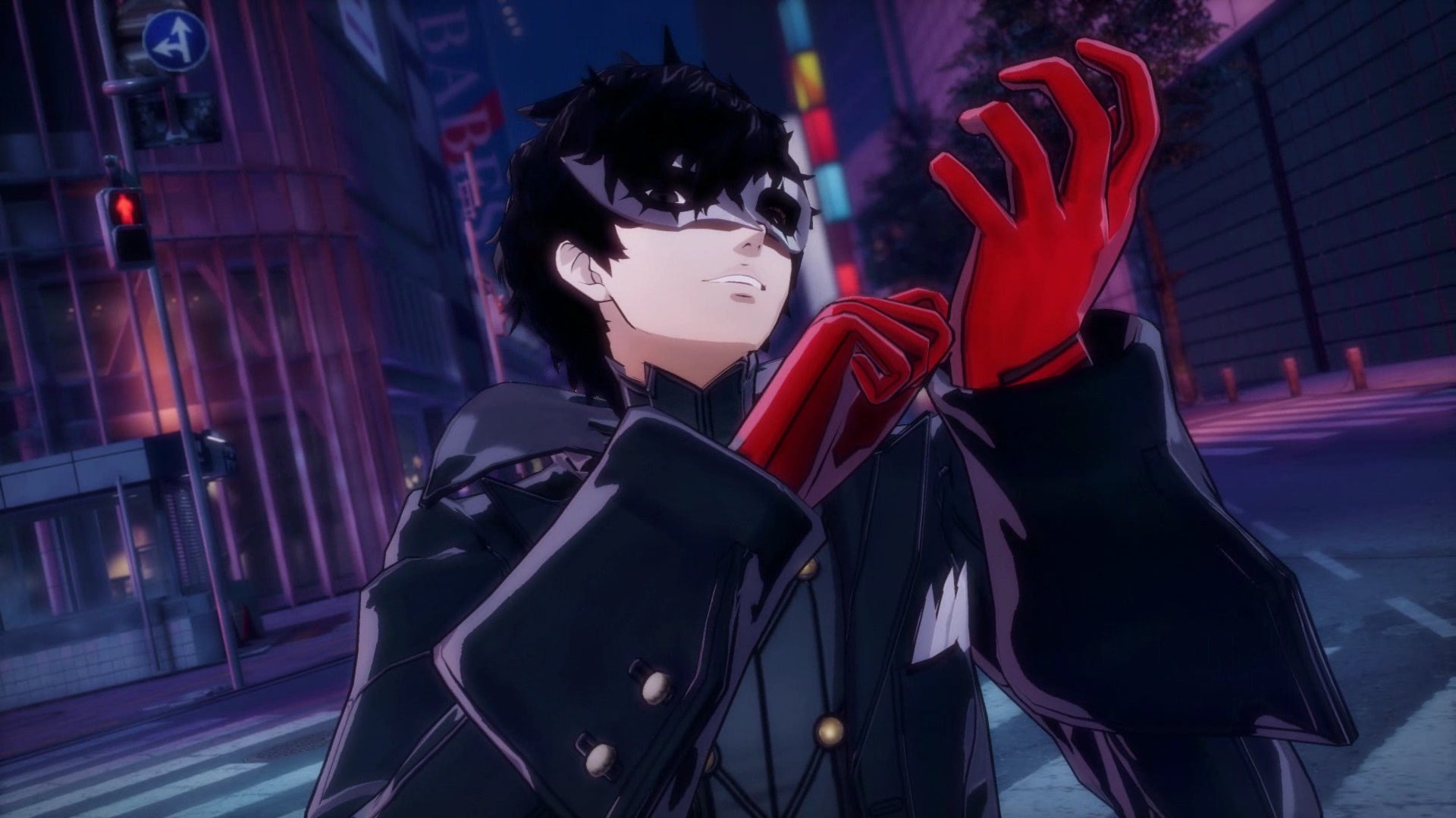 Joker adjusts his gloves before infiltrating the Shibuya jail in Persona 5 Strikers.
