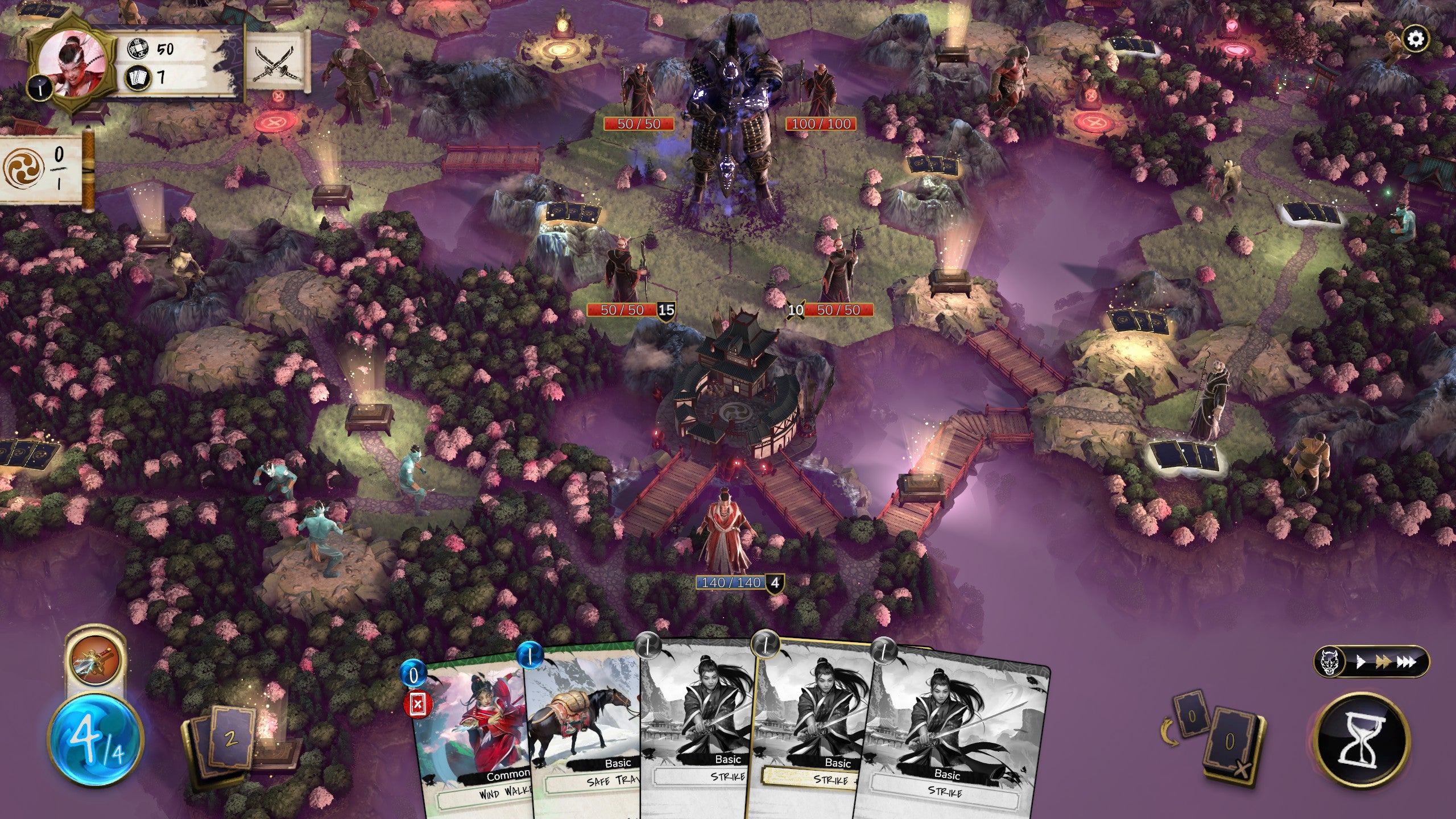 A large Oni stands in the centre of a map surrounded by mages in Mahokenshi