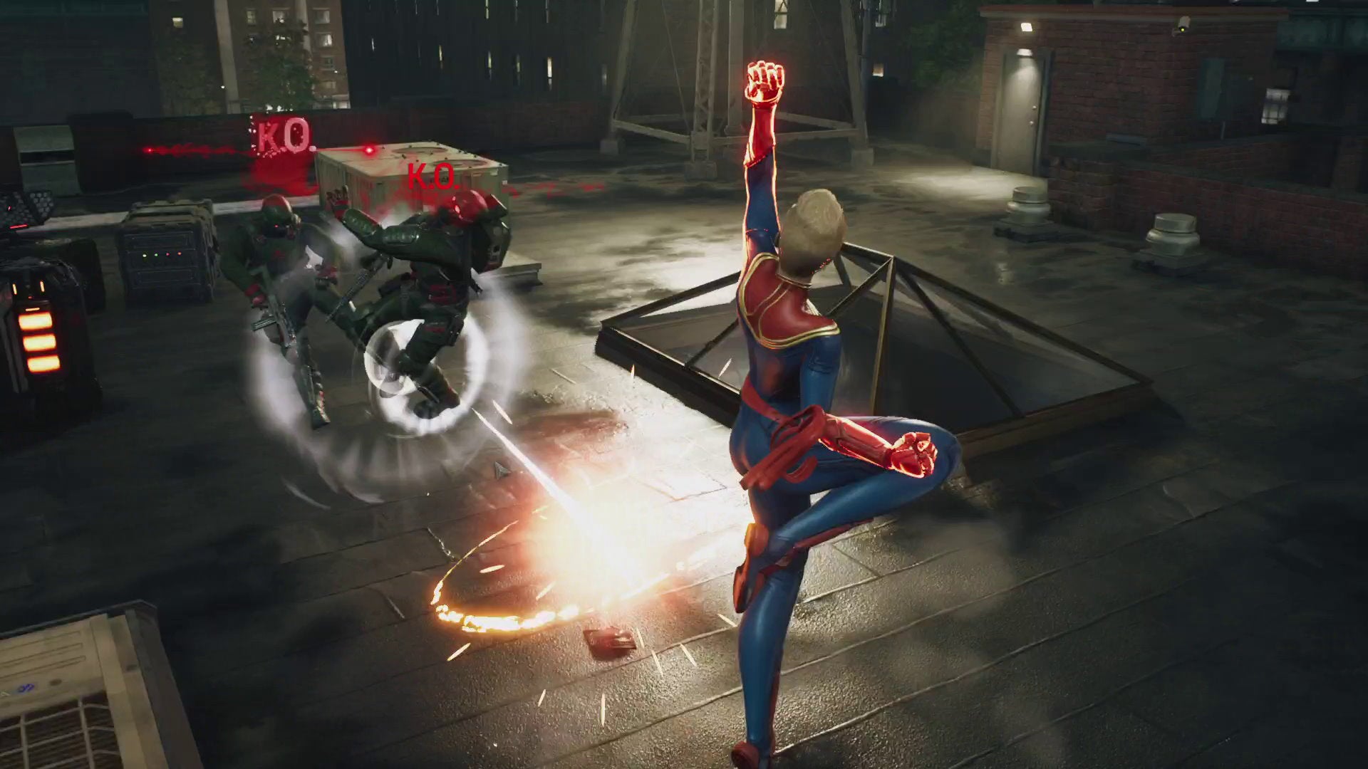 Captain Marvel uppercuts a Hydra soldier in Marvel's Midnight Suns