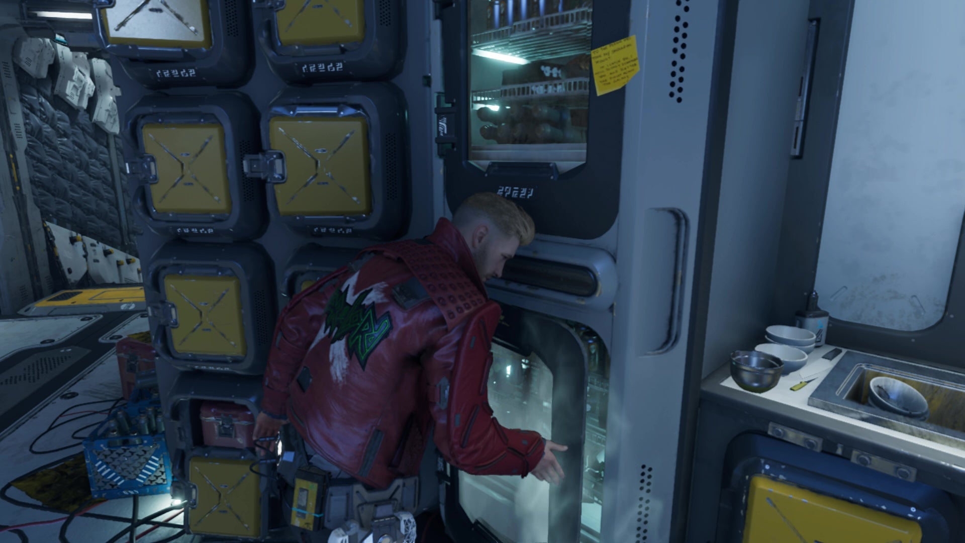 Peter Quill closes the fridge door in Marvel's Guardians Of The Galaxy.