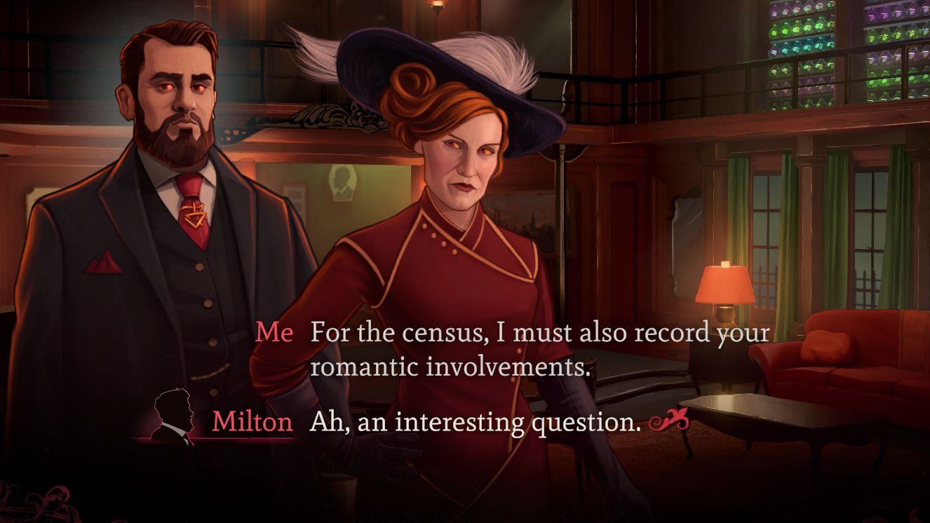 The player character in dating sim Mask Of The Rose askes a well-dressed man and woman if they can record their romantic involvements