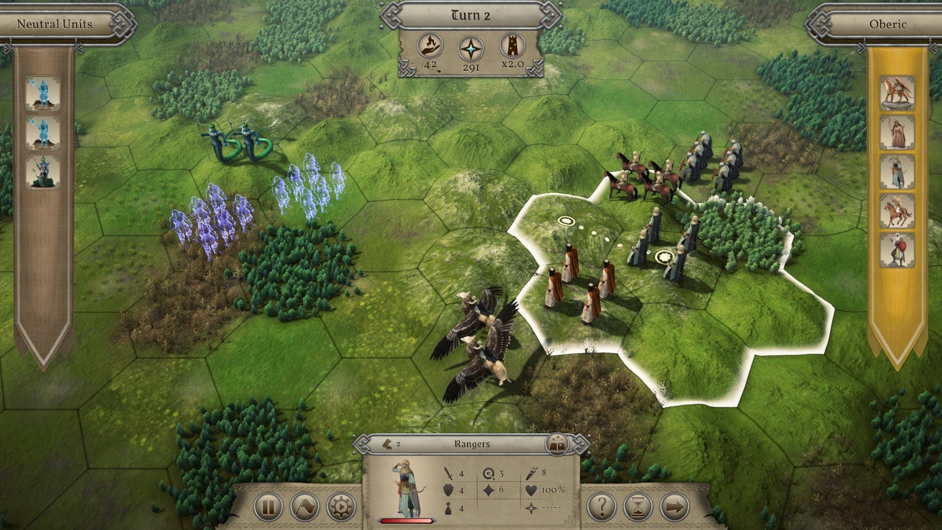 A hexagonal field with two opposing armies in Masters Of Magic