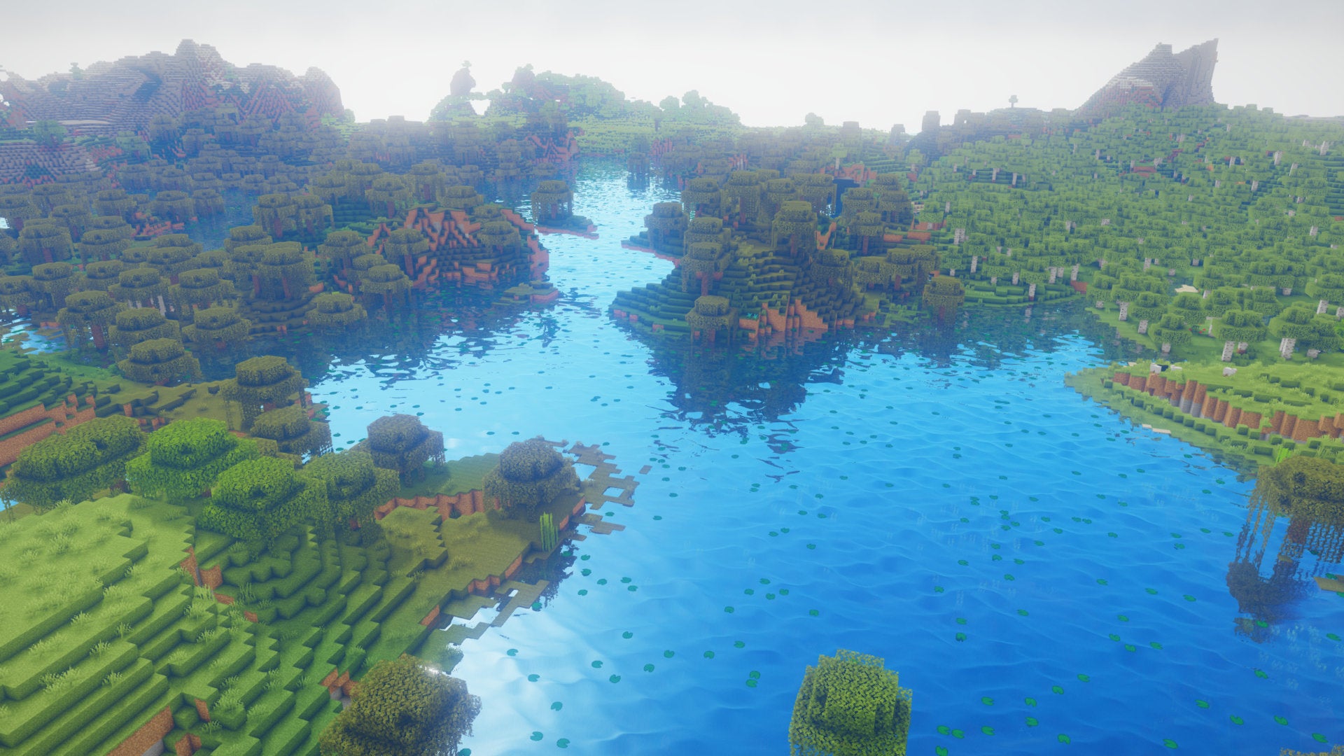 A Minecraft screenshot of a landscape with Sonic Ether