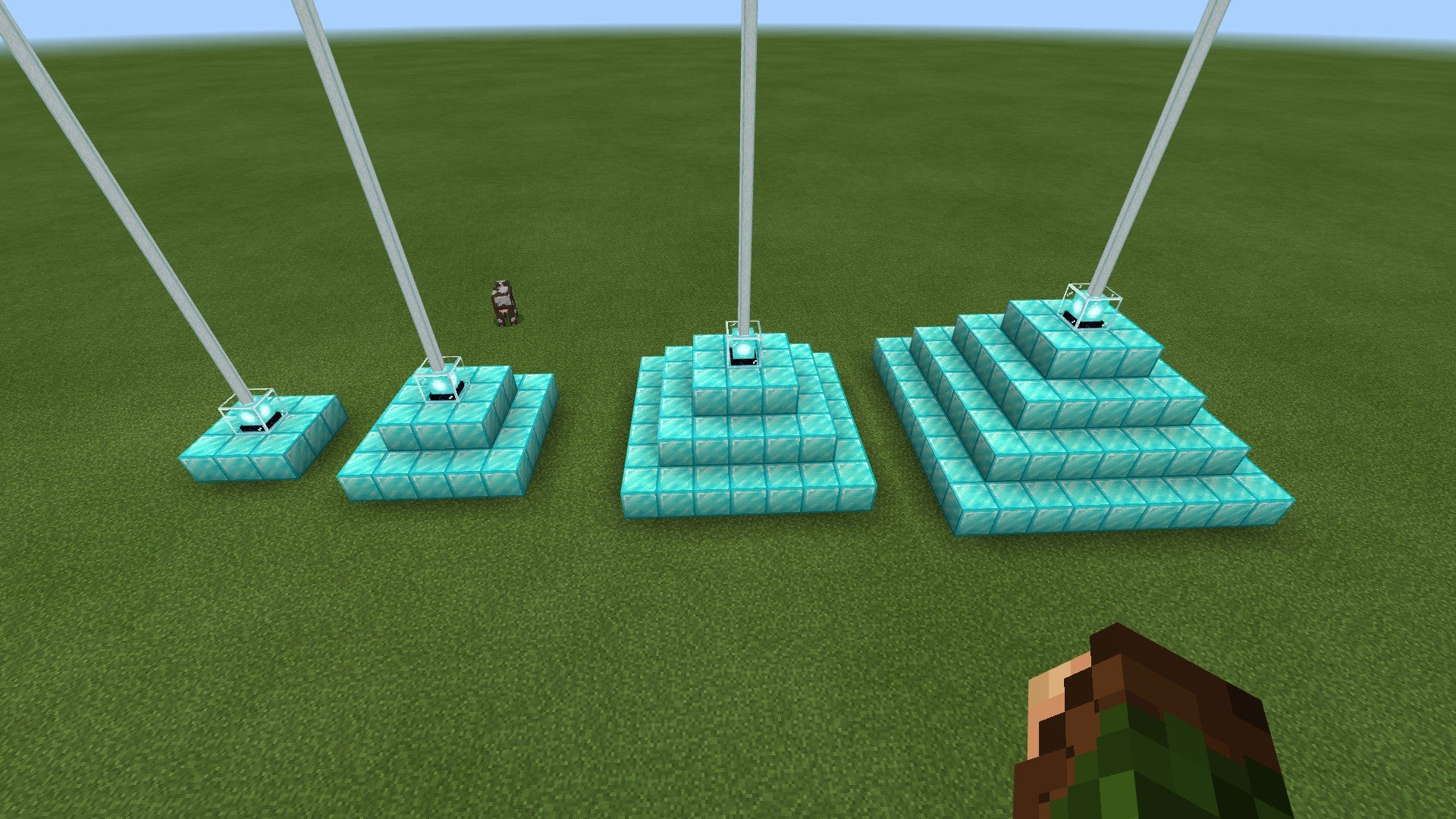 every pyramid size with beacons in Minecraft superflat