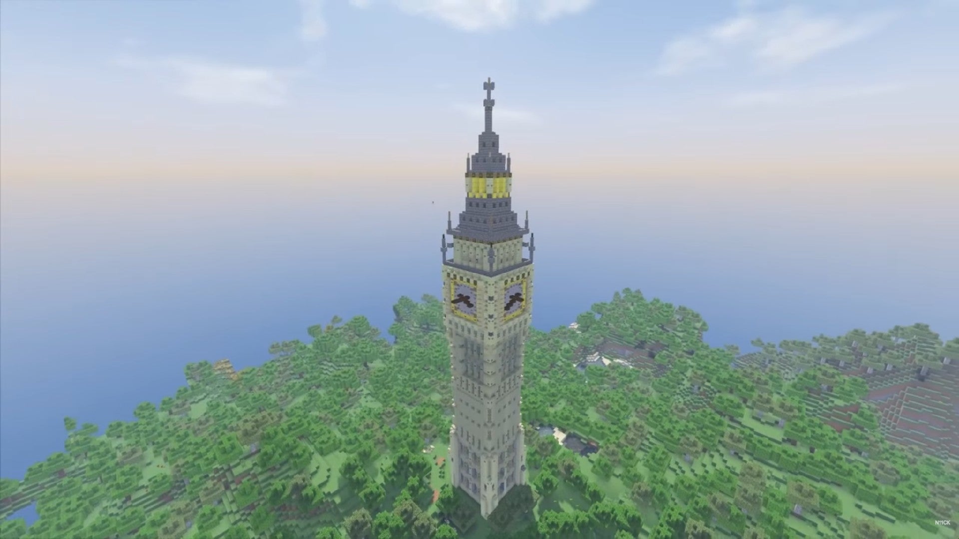 famoso monumento do Big Ben construído no Minecraft