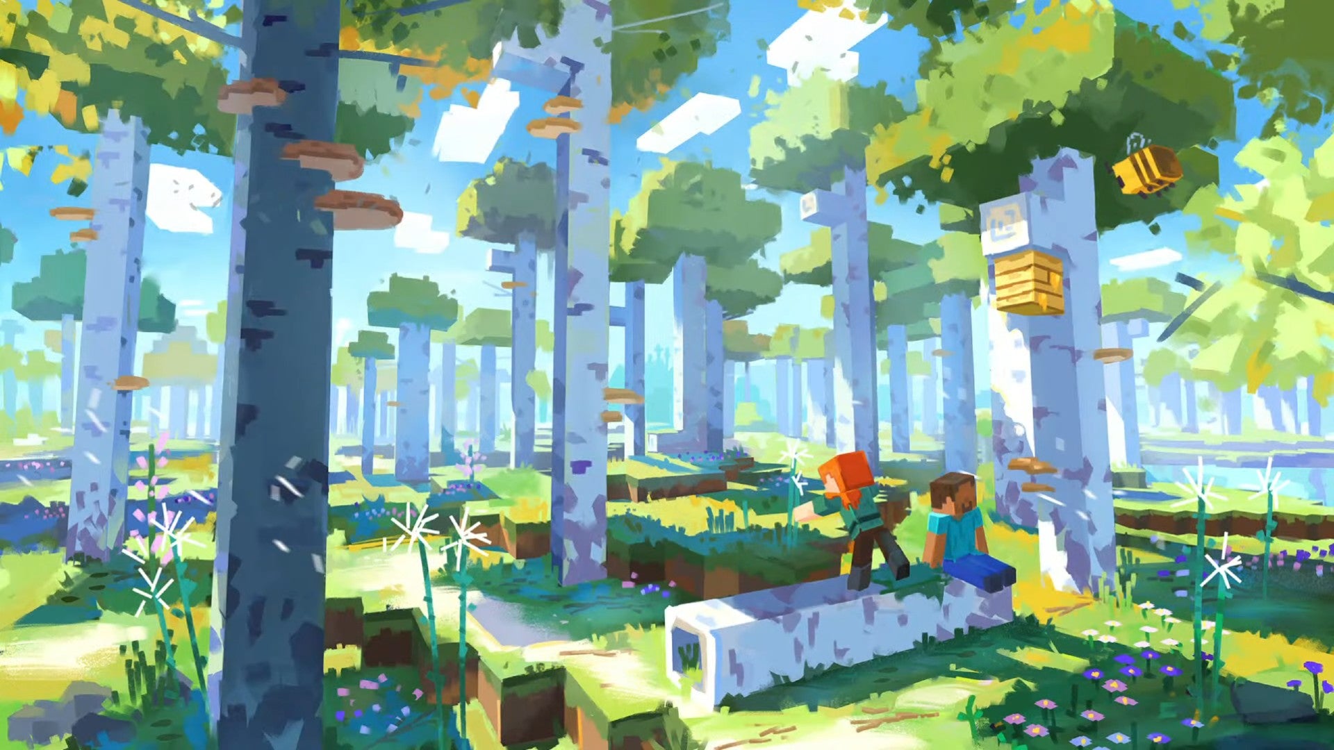 Minecraft'taki yeni huş ağacı ormanının konsept sanatı, daha uzun ağaçlarla biyom çeşitliliği değişikliklerini gösteriyor